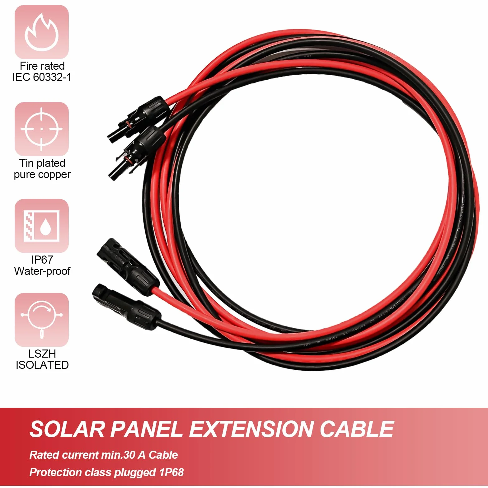 Kabel solarny 6 mm²/4 mm² z wtyczkami, czerwony i czarny, 1 m