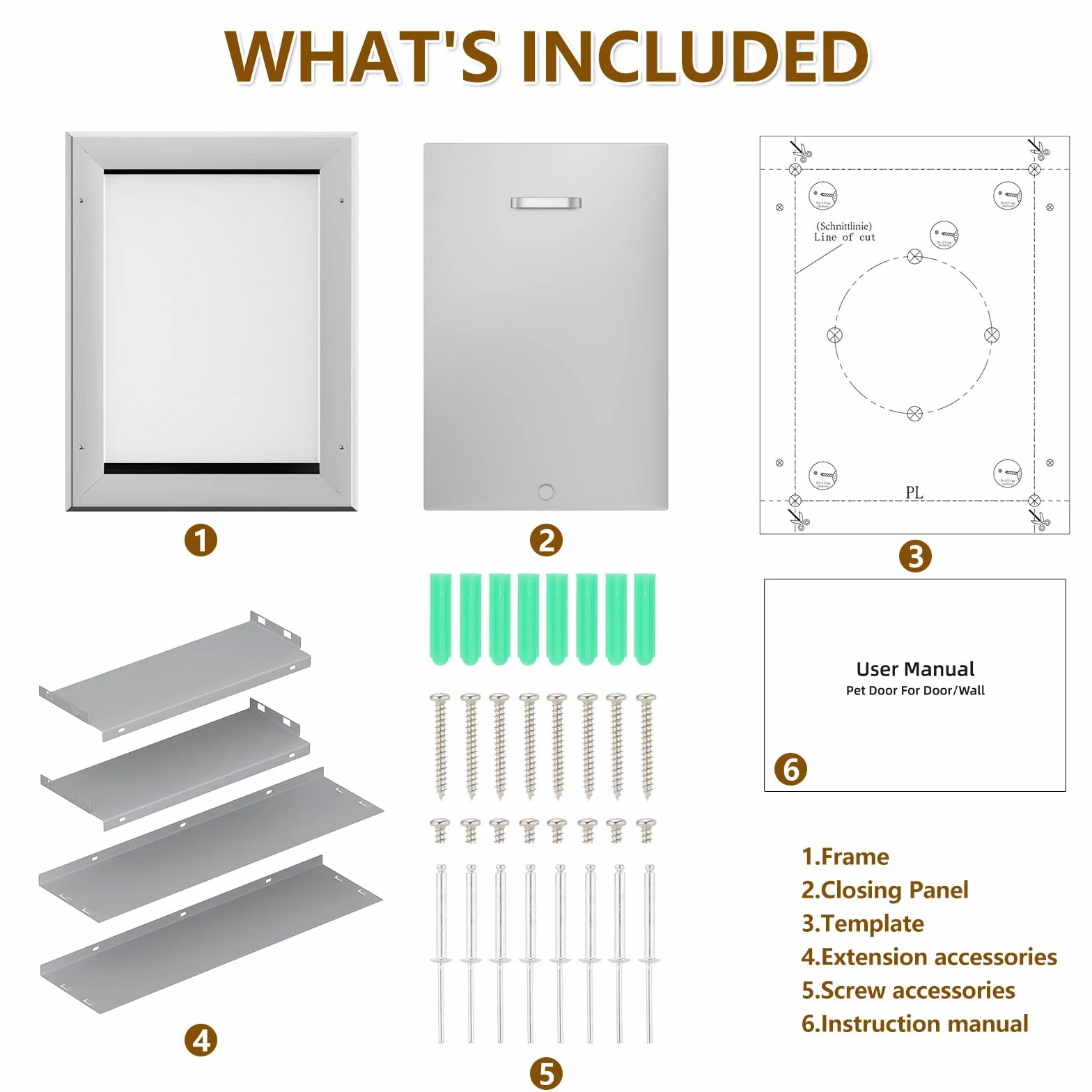 Ownpet Ekstremalna pogoda, energooszczędne aluminiowe drzwi dla zwierząt domowych z przesuwnym panelem zamka, zamykane drzwi dla psa na ścianę o grubości do 18,5 cm, podwójne klapy izolacyjne, duże