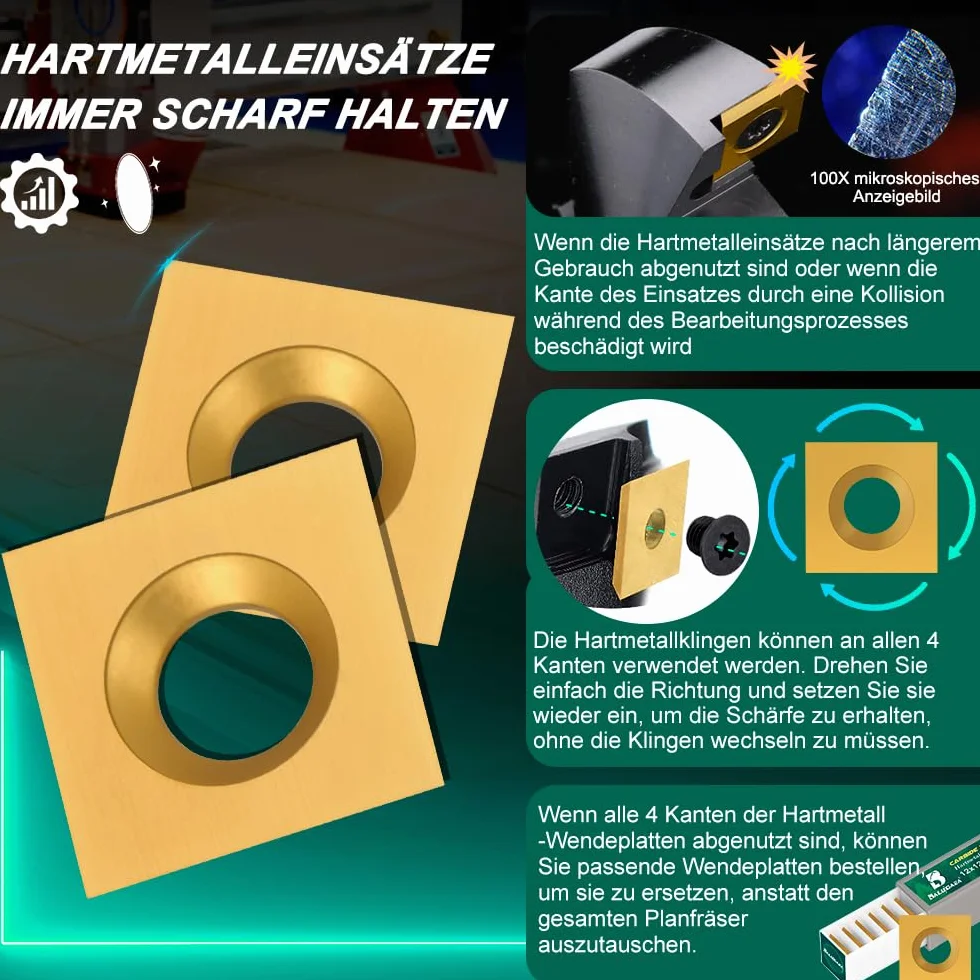 10 sztuk HM wymienne ostrza 12 x 12 x 2,2 mm - 35°, płytki z twardego metalu, czworokątne do frezów płaskich do drewna, narzędzia tokarskiego