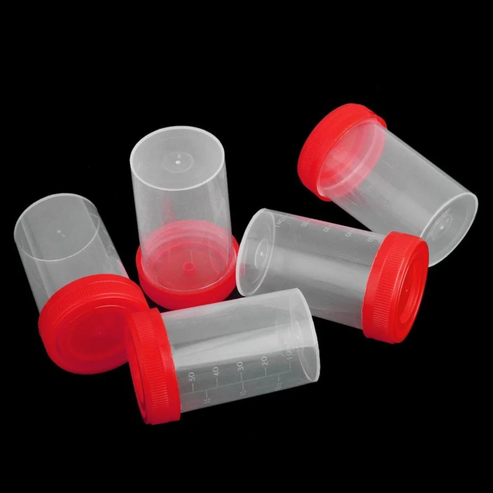 Sterylny plastikowy kubek na próbki 60 ml z podziałką i pokrywką