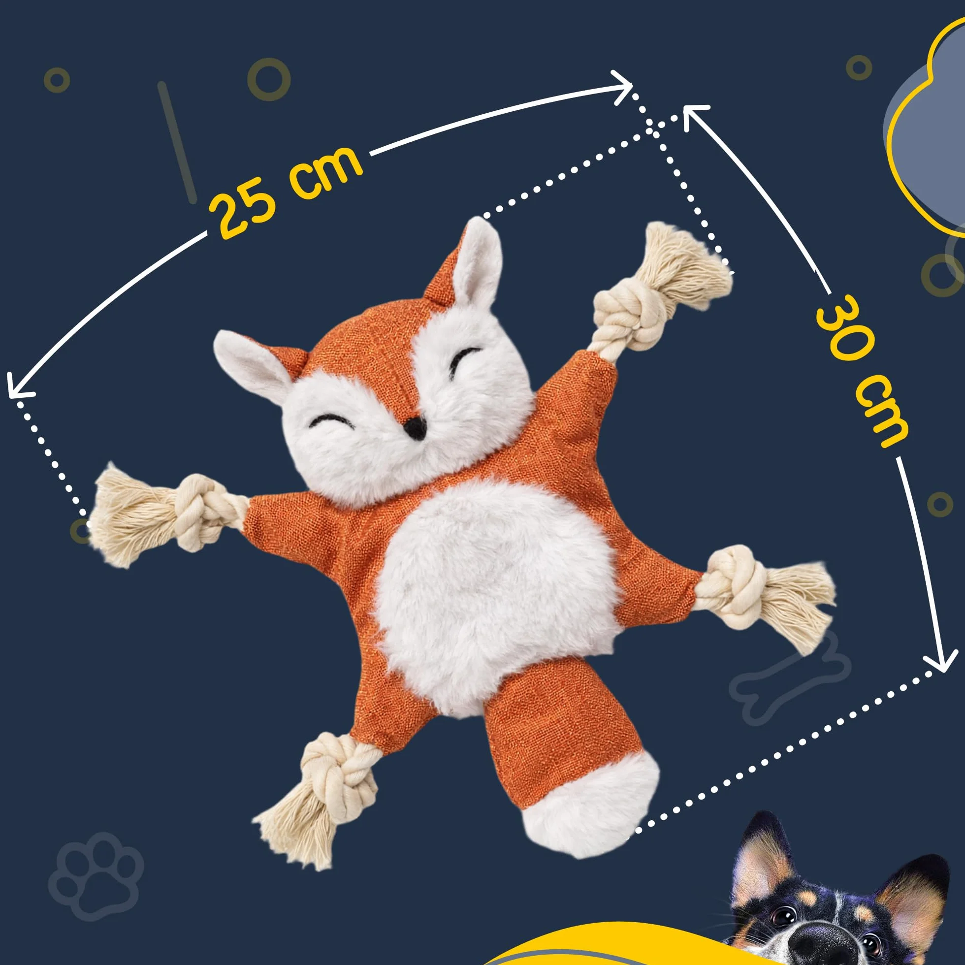 Fancy Pets Piszcząca Lis Zabawka dla Psa 30 cm, Pluszowy Lis dla Psa z Piszczałką i Szeleszczącym Materiałem, Pluszowa Zabawka dla Małych Psów i Szczeniaków Bez Wypełnienia