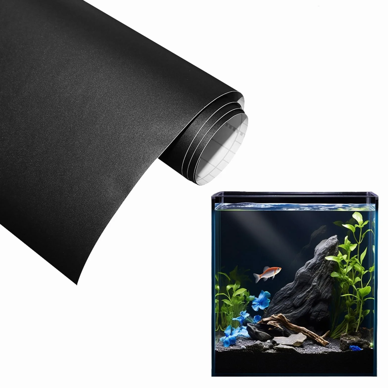 Statycznie przylegające czarne tło akwariowe, 30 x 200 cm folia na tylną ściankę akwarium, naklejka-tło do akwarium, dekoracje tapety akwariowej do akwariów