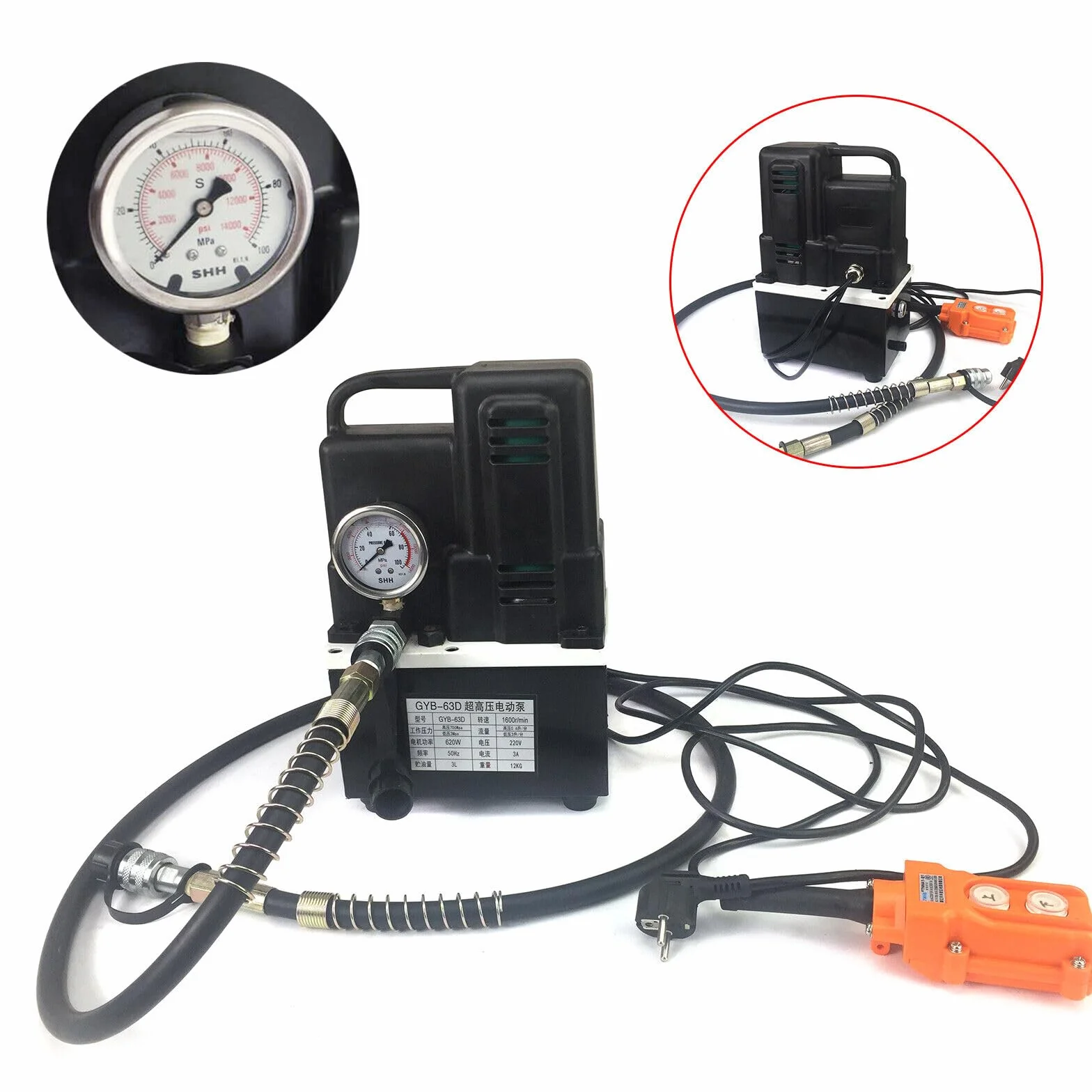 Elektryczna pompa hydrauliczna 700 bar 220 V czarna, kompaktowa pompa wysokociśnieniowa do wszechstronnych zastosowań. Lekka, wydajna i niezawodna do zadań hydraulicznych
