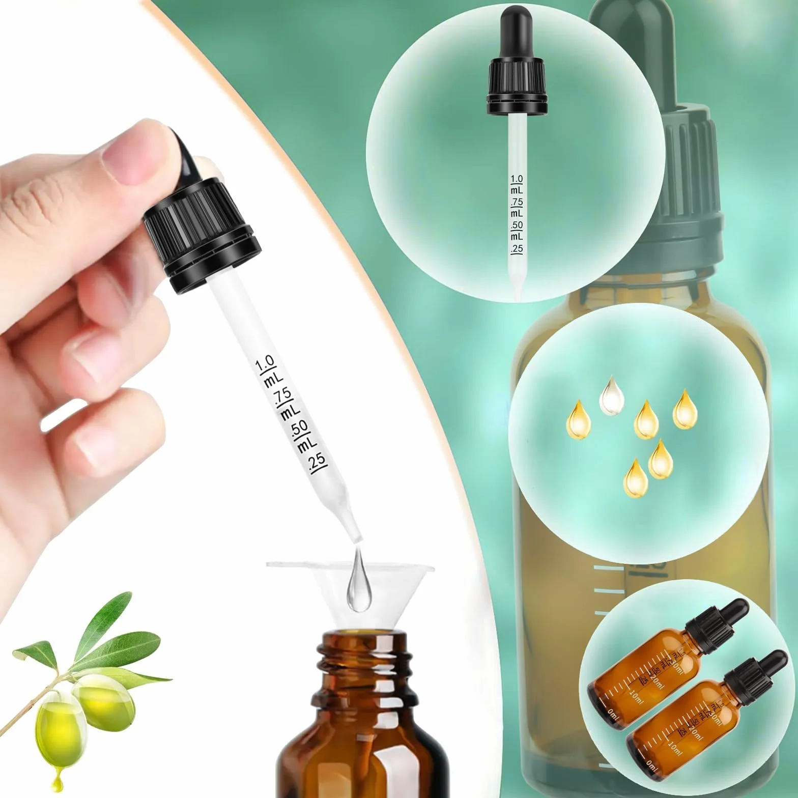 6 sztuk butelek z pipetą 30 ml, brązowe butelki z pipetą i skalą, szklane buteleczki z brązowym szkłem, olejek do eterycznych, olejek zapachowych, płynów