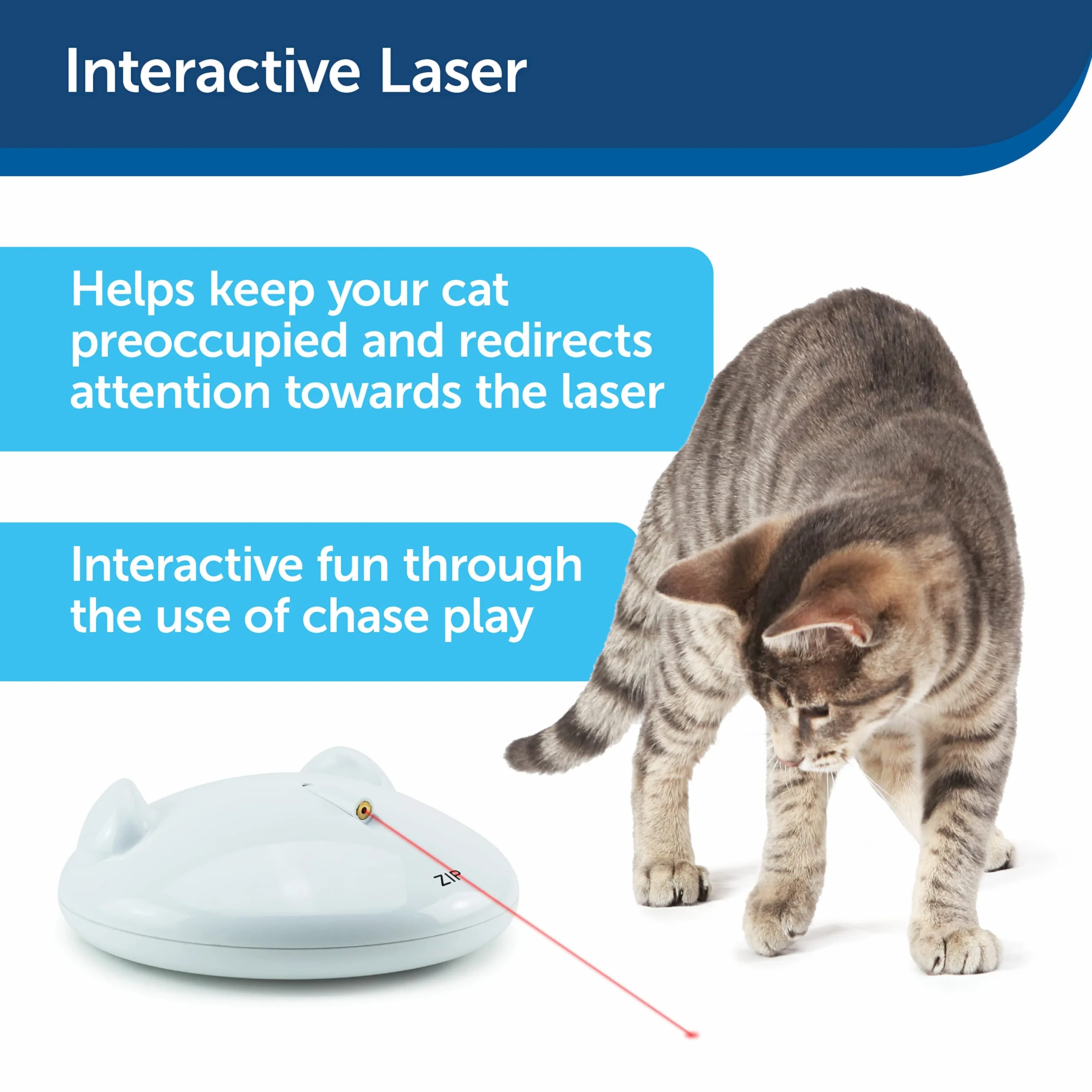 PetSafe ZIP automatyczna zabawka laserowa dla kotów, wskaźnik laserowy z 10-minutowym timerem, 3 baterie AA, kolor biały