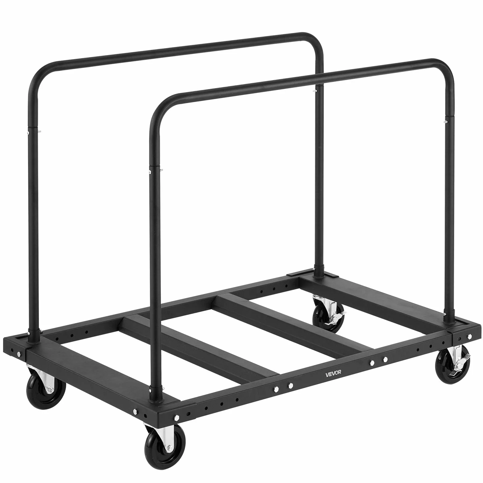 VEVOR Wózek do płyt gipsowo-kartonowych, obciążenie 816 kg, wózek do paneli stalowych z obrotowymi kółkami 12,5 mm, z paskiem mocującym i 2 poręczami bocznymi do fabryki, garażu, czarny