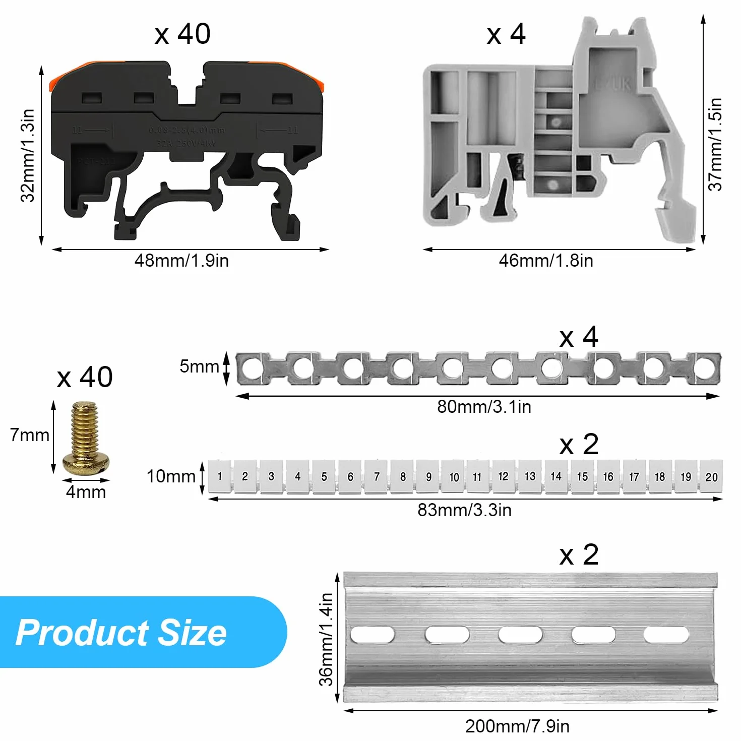 40 sztuk elektrycznych listew zaciskowych do szyny DIN PCT-211 0,08-4 mm², elektroniczna listwa zaciskowa do projektów DIY, szybkie okablowanie