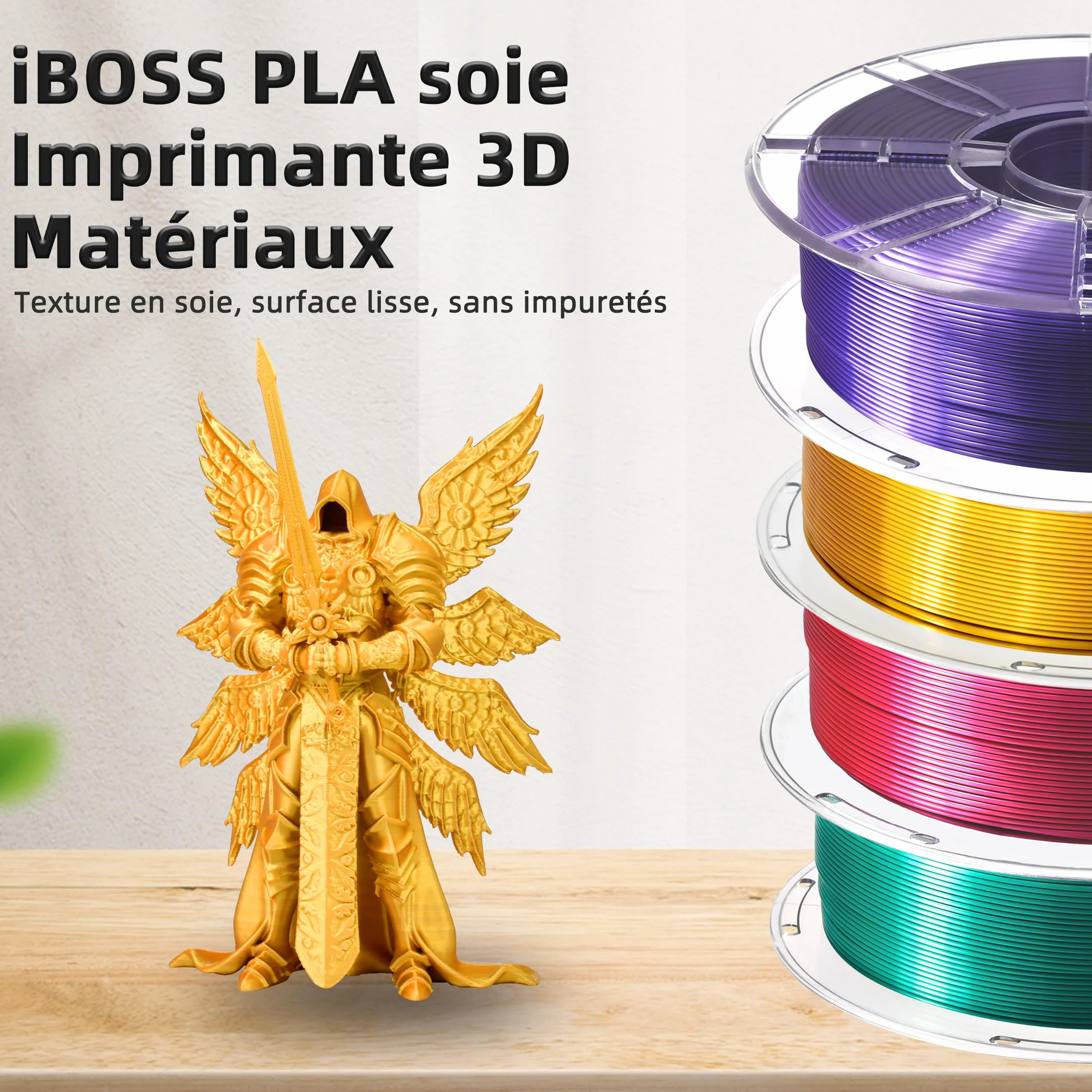 iBOSS Silk PLA+ filament 1,75 mm, gładki i błyszczący, dokładność ±0,02 mm, szpula 1 kg, Jedwabiste złoto