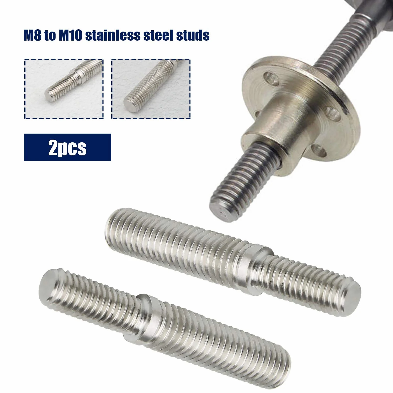 2 szt. Podwójne końcówki gwintowane wkręty wtykowe M8 do M10 55 mm 304 adapter gwintu ze stali nierdzewnej do mechanicznych słupów konstrukcyjnych łączników