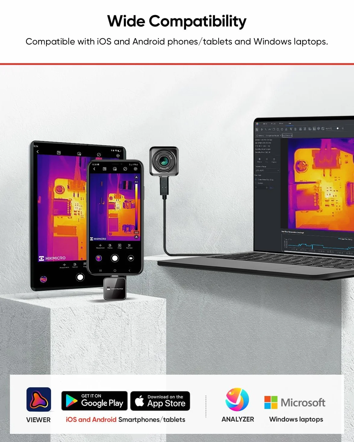 HIKMICRO Mini2PlusV2, kamera termowizyjna z ręcznym ustawianiem ostrości, kompatybilna z systemami iOS i Android, rozdzielczość SuperIR 256 x 192px, 25 Hz, USB-C/Lightning (obsługuje iPhone 15)