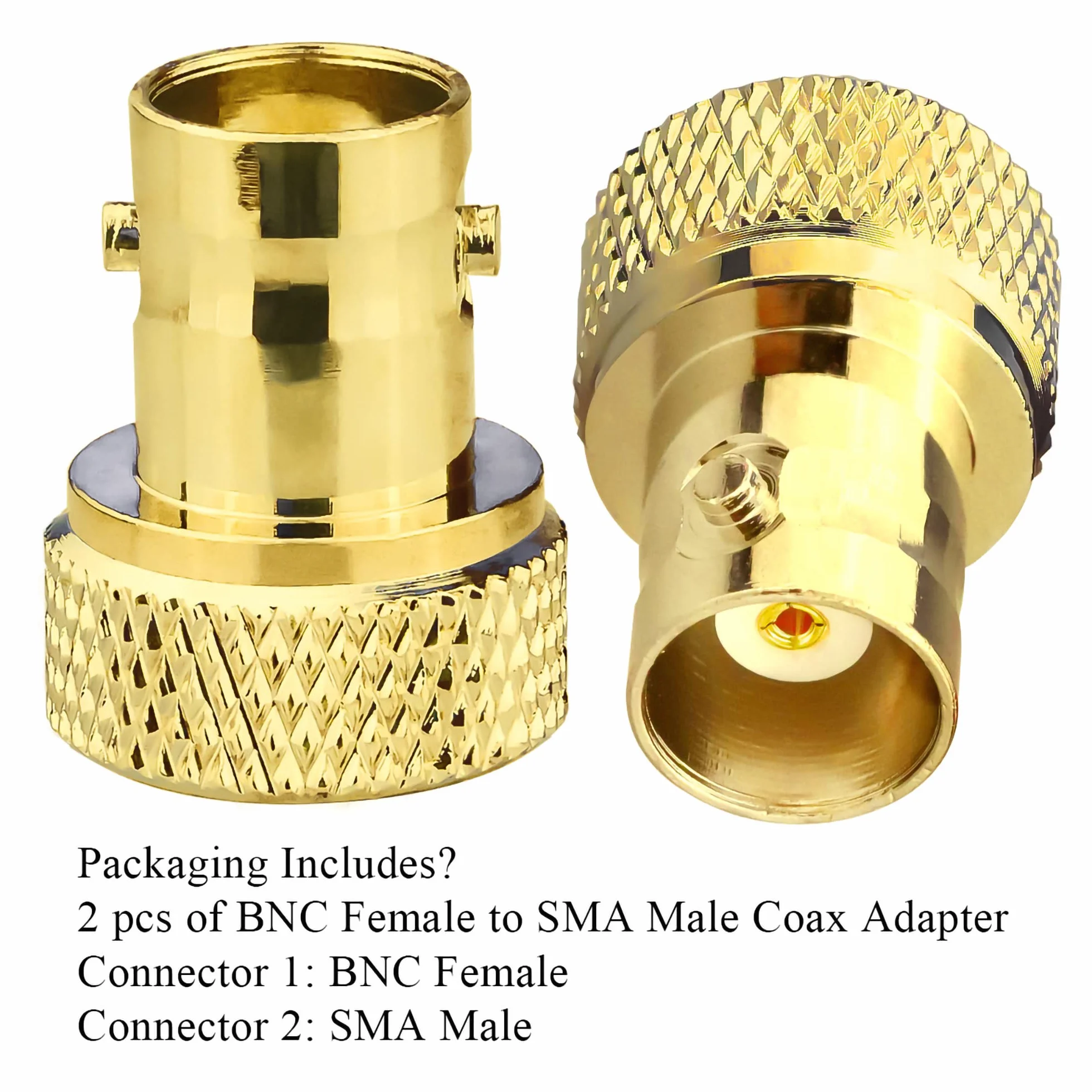 SMA-Stecker auf BNC-Buchse HF-Koax-Anschluss für Funkgerät 2er-Set vergoldet