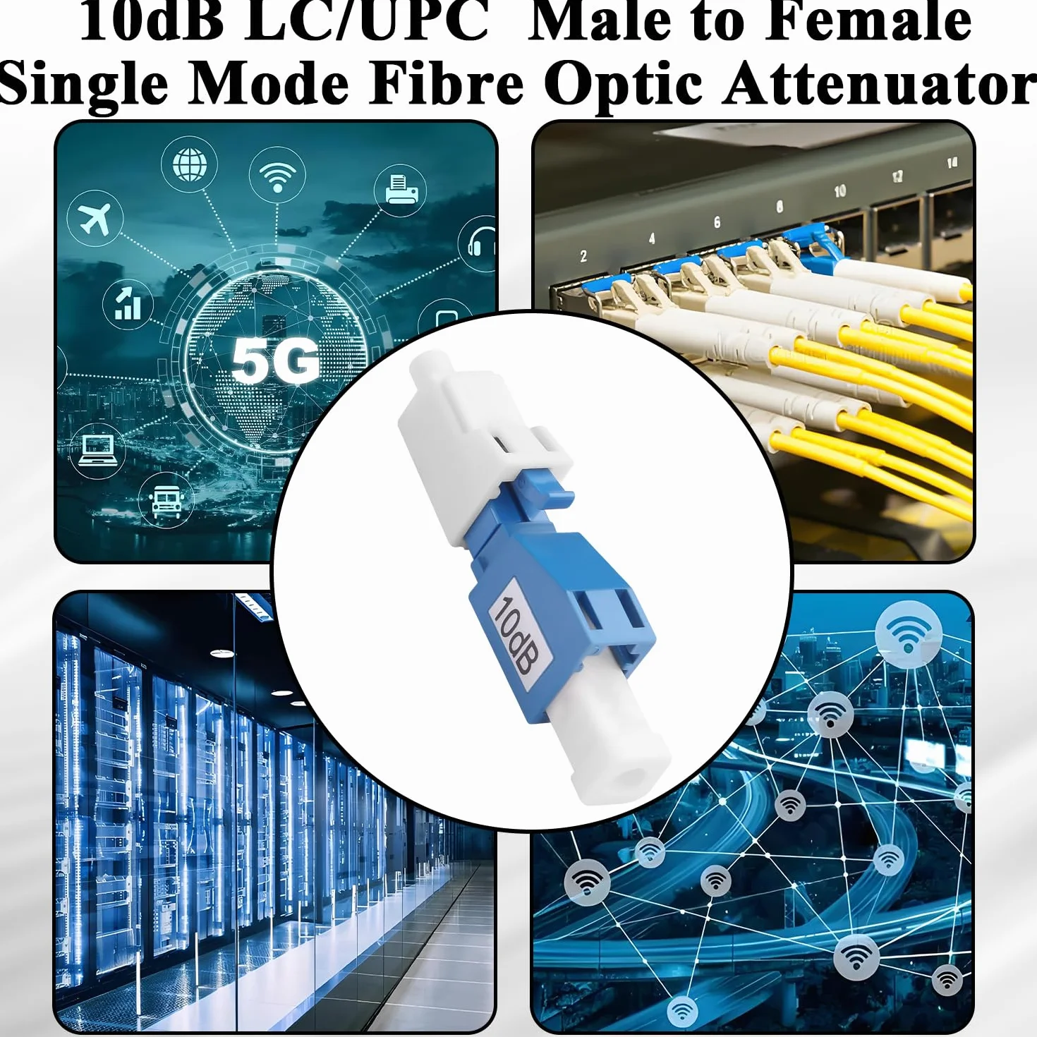 QIANRENON 10dB LC/UPC Światłowód Stały Tłumik LC Męski Żeński Adapter Jednomodowy Fixed Attenuator Złącze, Tłumienie Wartość 10dB±1, dla CATV FTTH Redukcja optyczna Moc