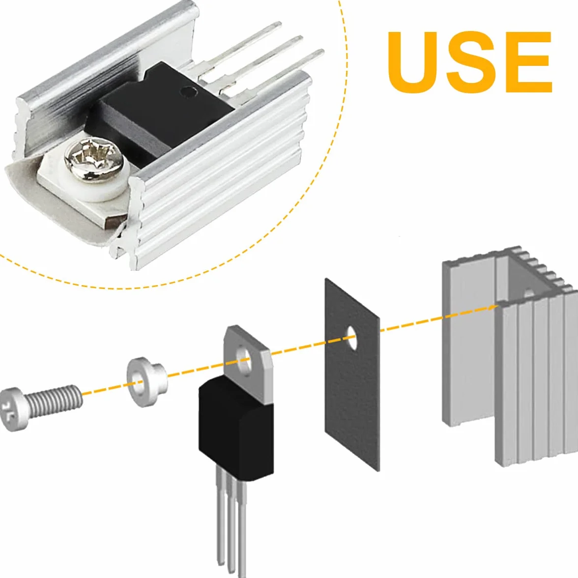 Tranzystor MOSFET IRFZ44N N-Kanał 55V 49A TO-220 z radiatorem Zestaw 20 sztuk