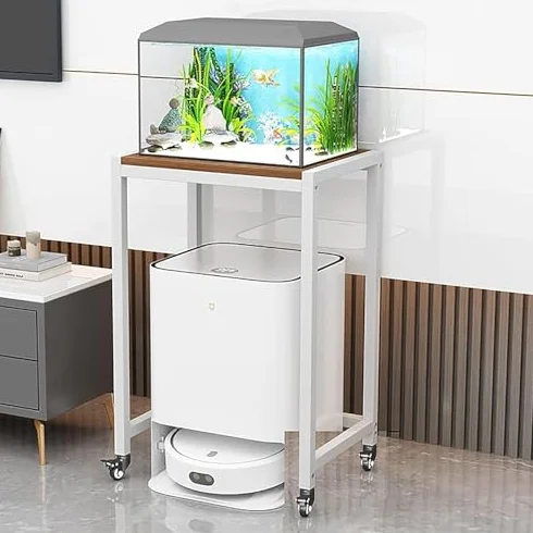 Stojak do akwarium – solidny mobilny szklany pojemnik na gady terrarium z białym wykończeniem do stylowych przestrzeni wewnętrznych