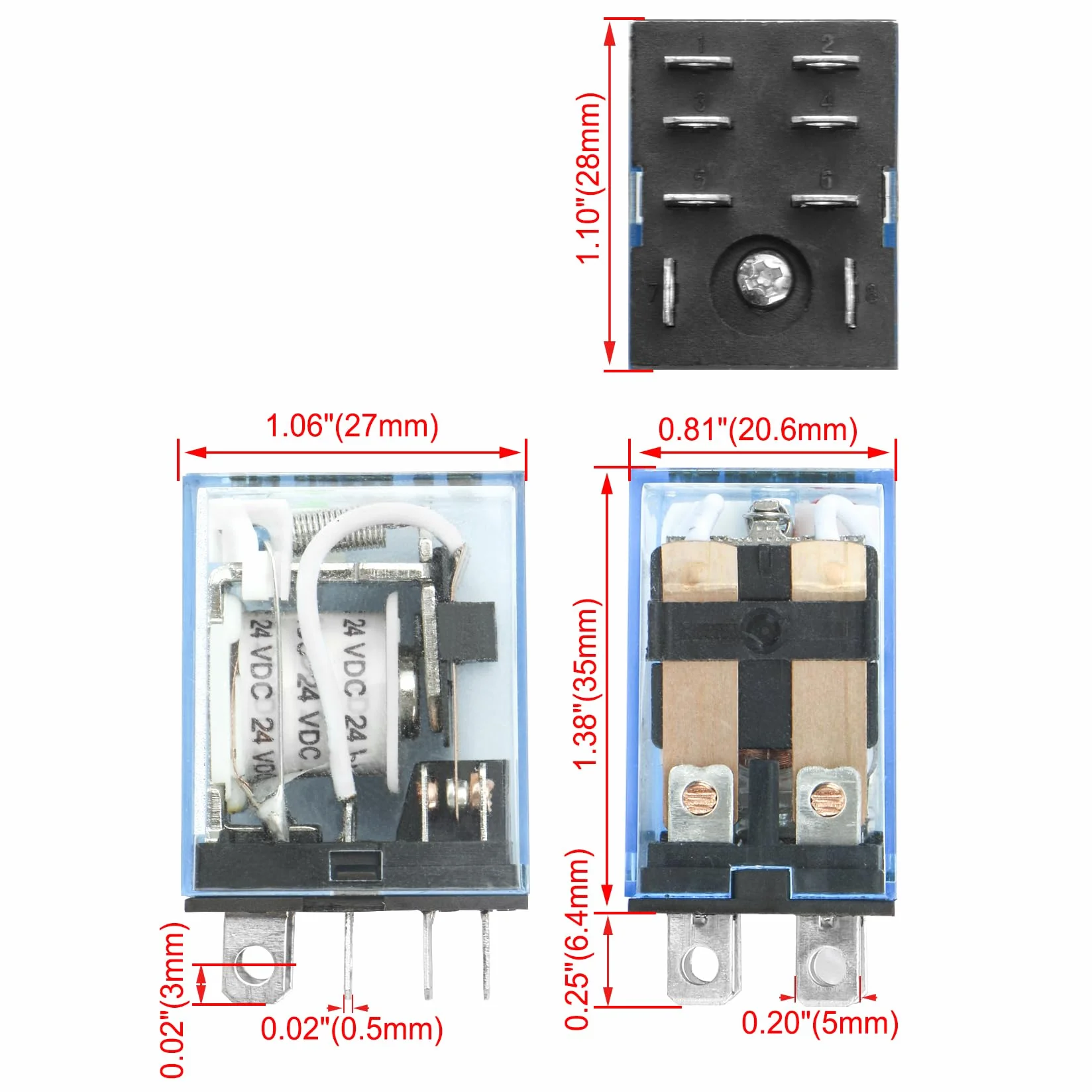 Heschen Przekaźnik zewnętrzny LY2NJ 24 VDC 10 A DPDT LED