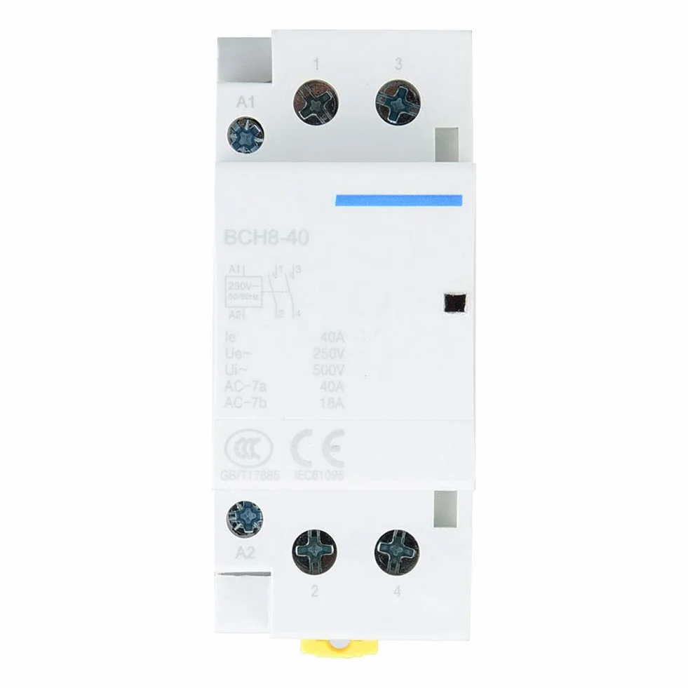 Stycznik AC gospodarstwa domowego 220 V/230 V 2 P 2 bieguny 1NO 1NC 40A DIN niskie zużycie energii stycznik gospodarstwa domowego 50 Hz/60 Hz