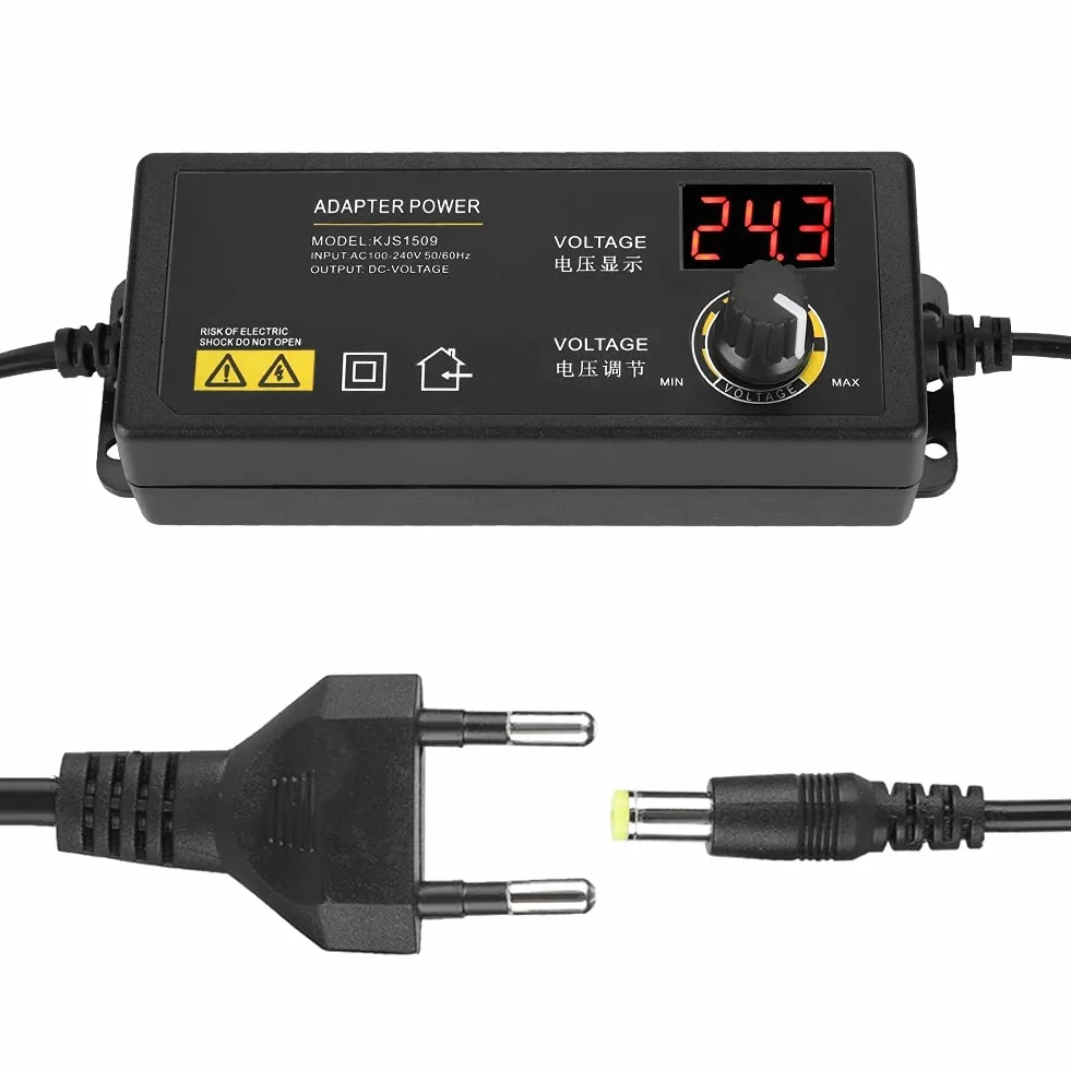 Uniwersalny Regulowany Adapter Sieciowy 60W AC/DC 3V-36V Regulowany z Cyfrowym Wyświetlaczem, Szeroki Zakres Regulowany Adapter Sieciowy dla Listw LED, Monitorów LCD, Silników (1,7A)