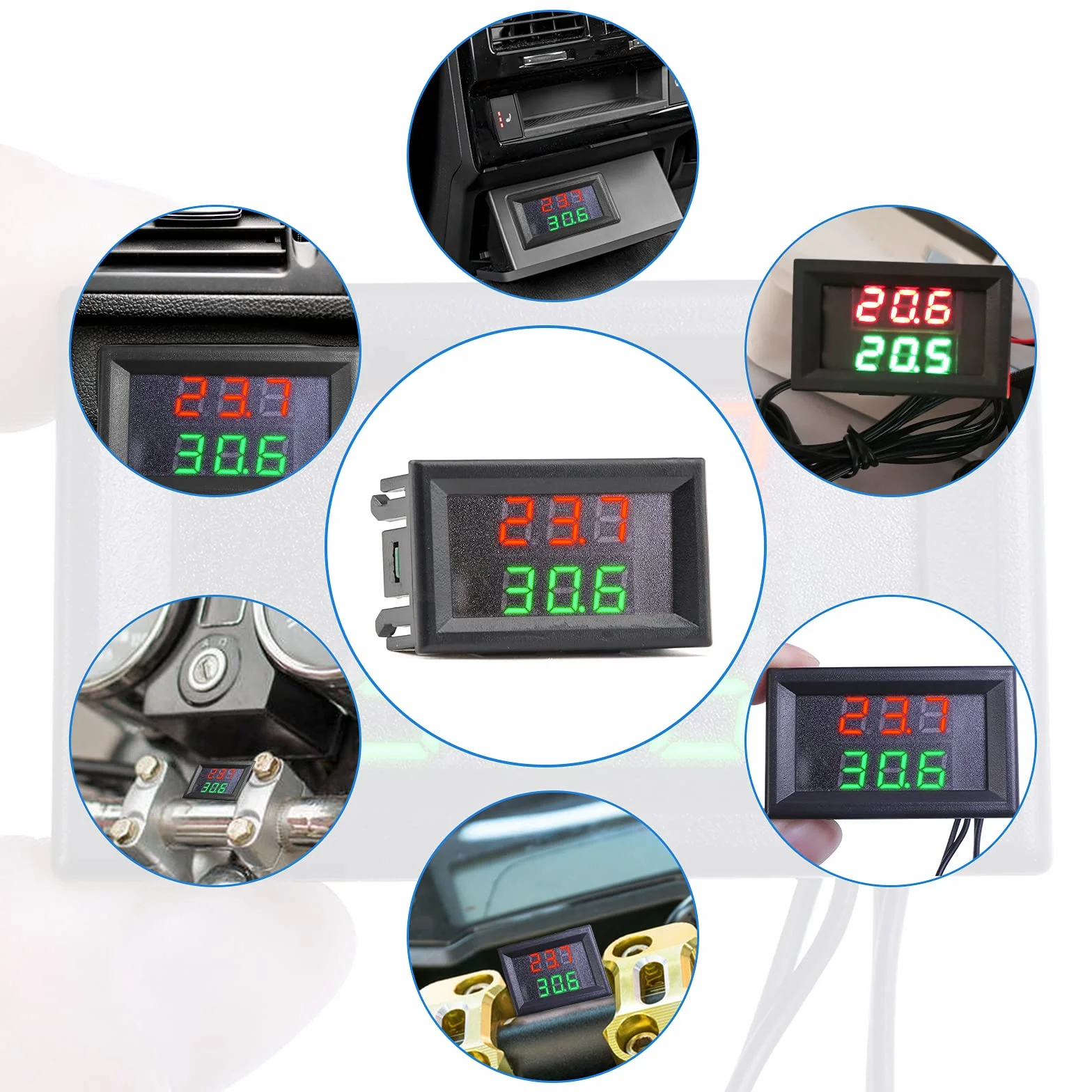 2 szt. mini DC 4-28 V podwójny wyświetlacz cyfrowy termometr z NTC wodoodporny metalowy czujnik temperatury tester pokój samochodowy wewnątrz (czerwony zielony)