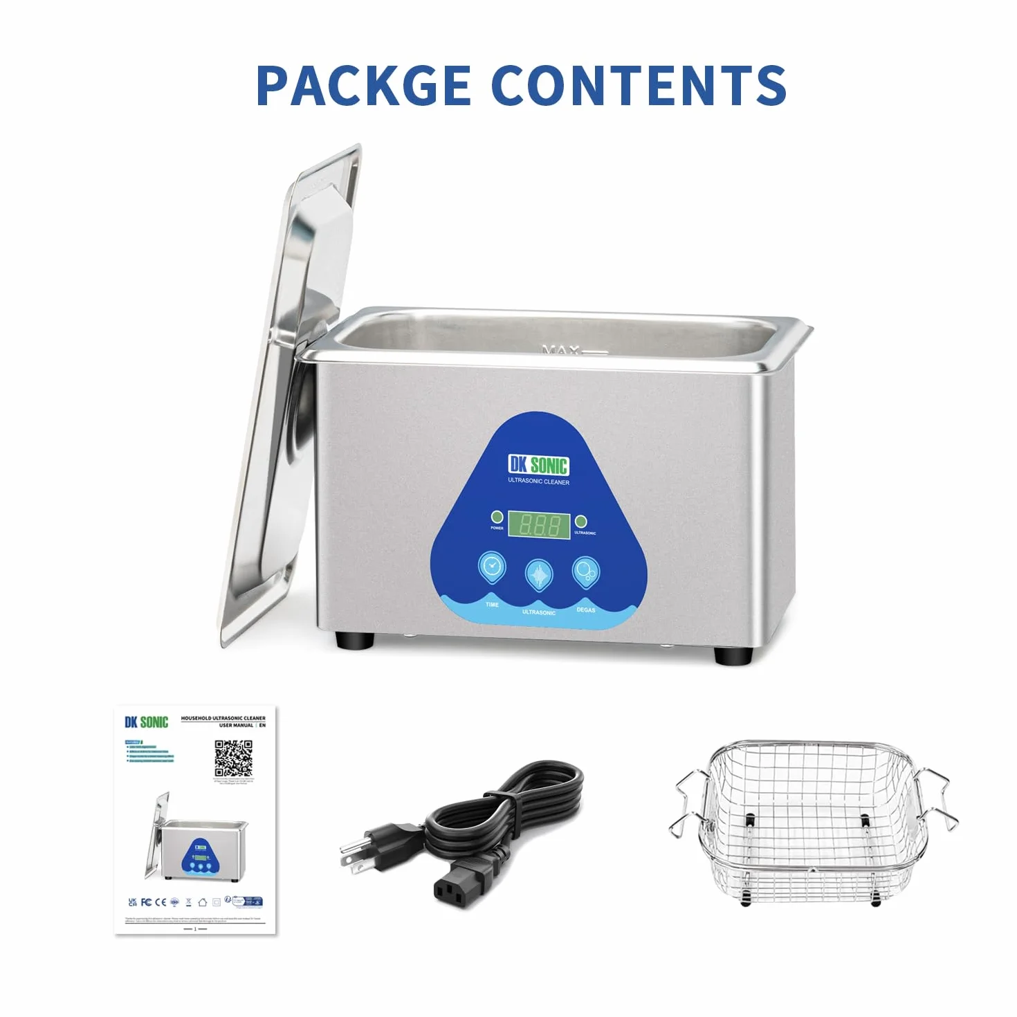 DK SONIC Myjka Ultradźwiękowa 900ML 35W Cyfrowy Timer Stal Nierdzewna