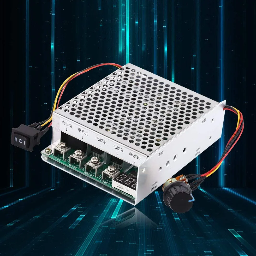DC10V-55V Regulator Prędkości Sterownik Silnika Prądu Stałego Silnik Prądu Stałego z Zestawem Kontroli Prędkości 60A Regulator Prędkości Silnika Wyświetlacz Cyfrowy Przełącznik Kierunku Cofania Regula