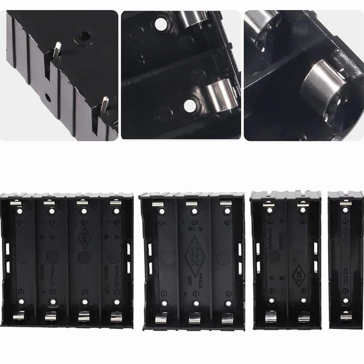 Uchwyt na baterie 18650 1/2/3/4 x 3,7 V czarny plastikowy z trzpieniem