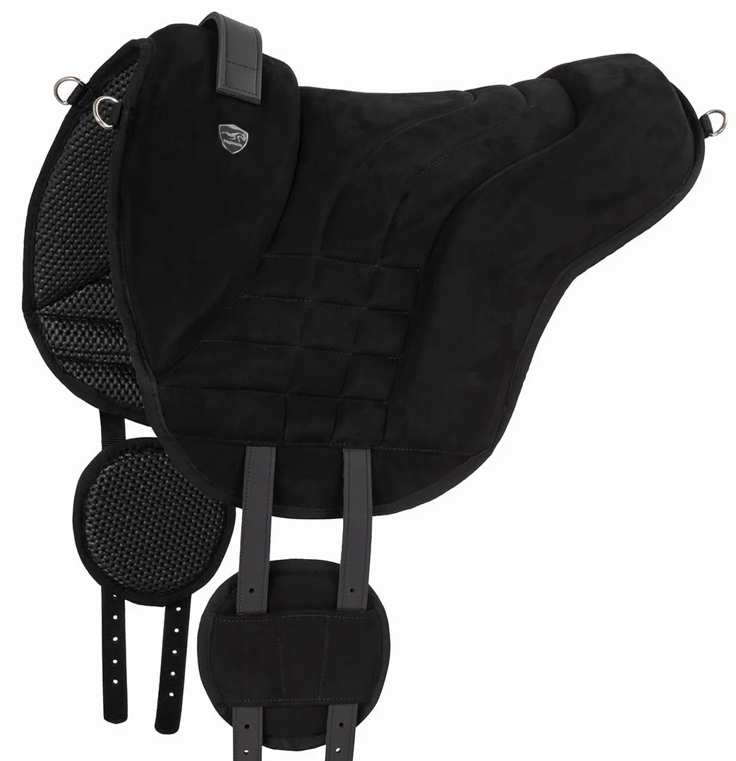 Equinate Podkładka do jazdy konnej Harper z syntetycznego zamszu, czarna – Bareback Pad z łatwym w pielęgnacji neoprenowym spodem – poduszka do jazdy konnej, bezdrzewne siodełko