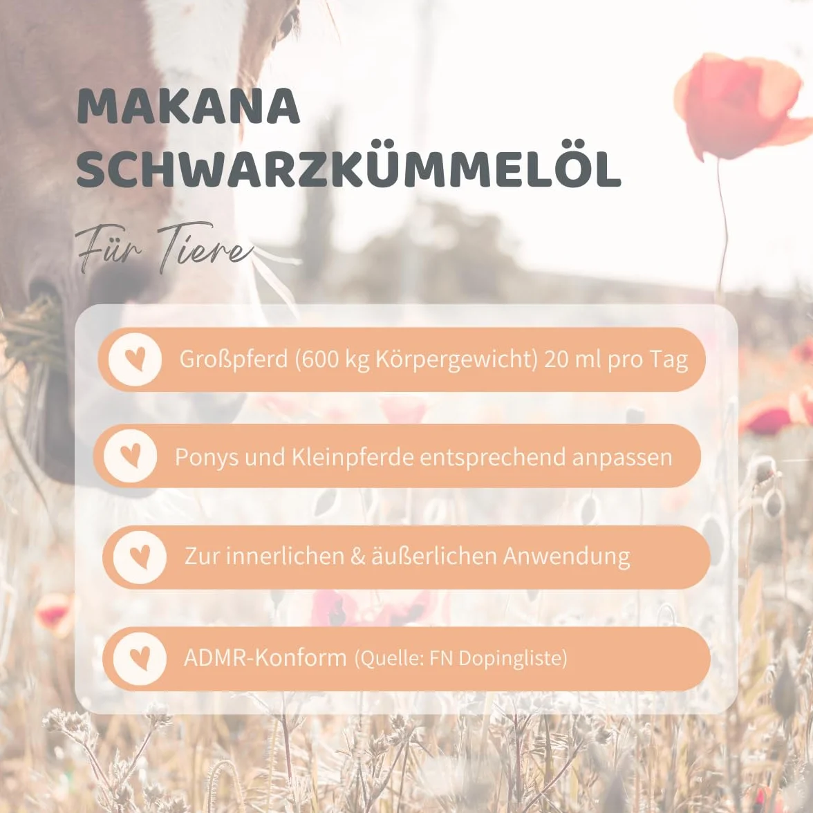 Makana Olej z czarnuszki dla zwierząt, świeżo tłoczony na zimno i w 100% czysty, butelka z dozownikiem 1 l