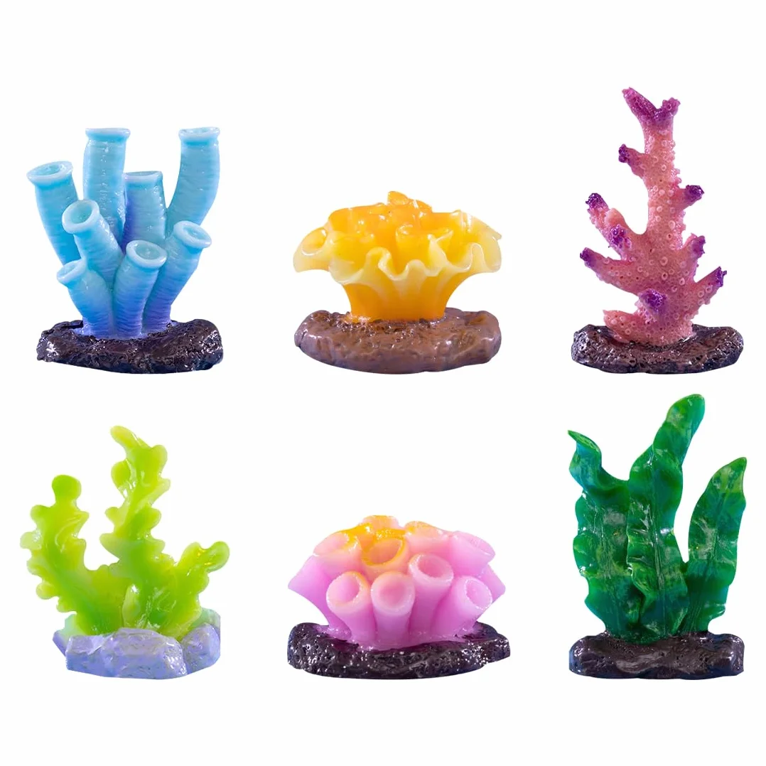 6 sztuk sztucznych roślin koralowych do akwarium dekoracyjna mikro dekoracja krajobrazu akwarium rafa ozdoba do akwarium dekoracja zbiornika miniaturowy mech krajobraz DIY (6 szt.)