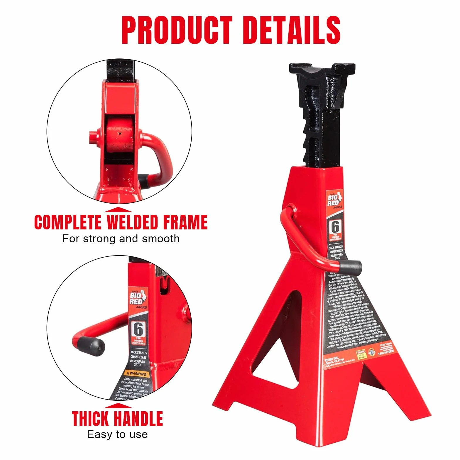 BIG RED Podpórki podnośnikowe ze stali Torin T46202 Nośność 6 ton, czerwony, 1 para