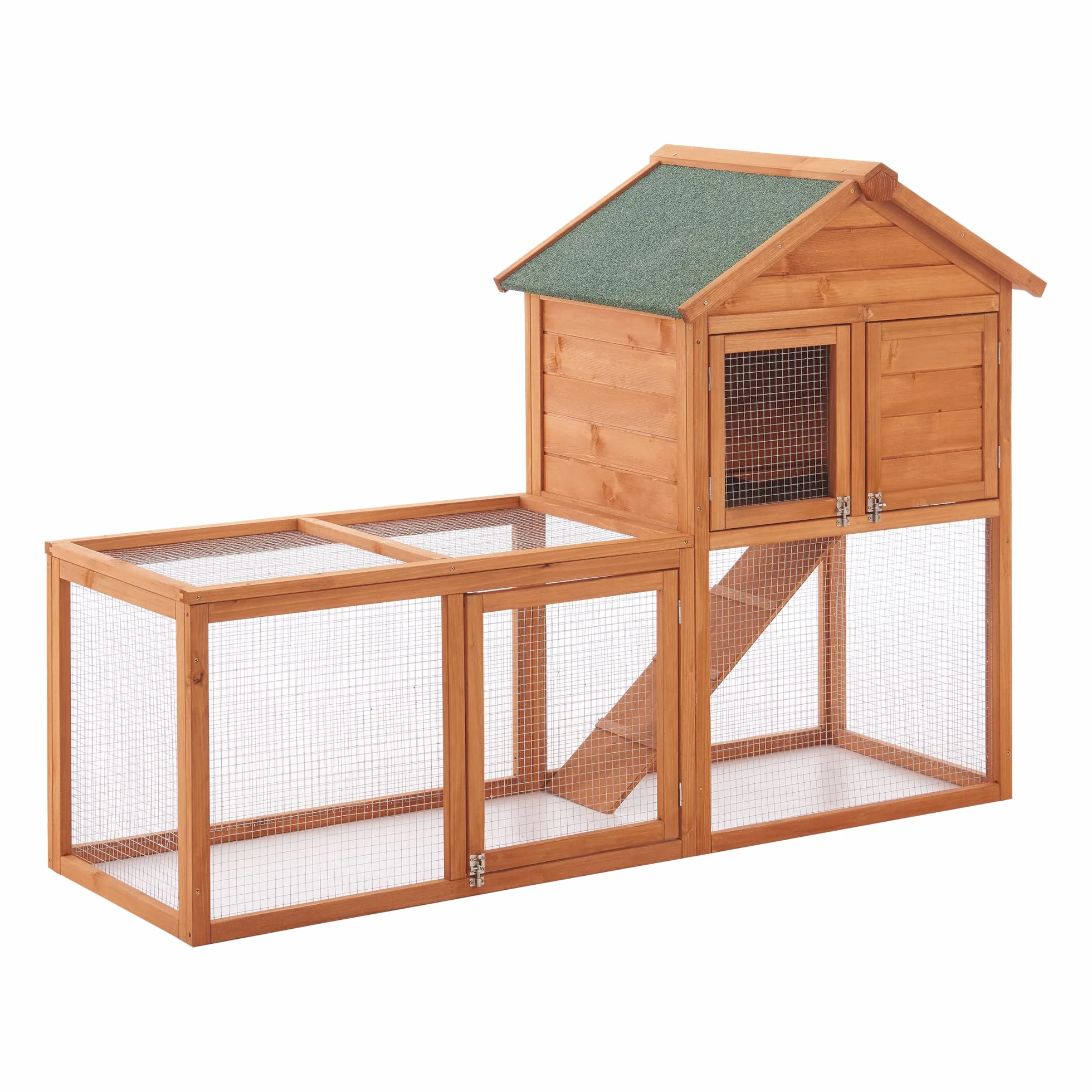 [en.casa] Kelkheim domek dla królików, 110 x 160 x 61 cm, domek dla królików, podwójny poziom, wybieg dla małych zwierząt, domek dla gryzoni z dachem bitumicznym drewno jodłowe