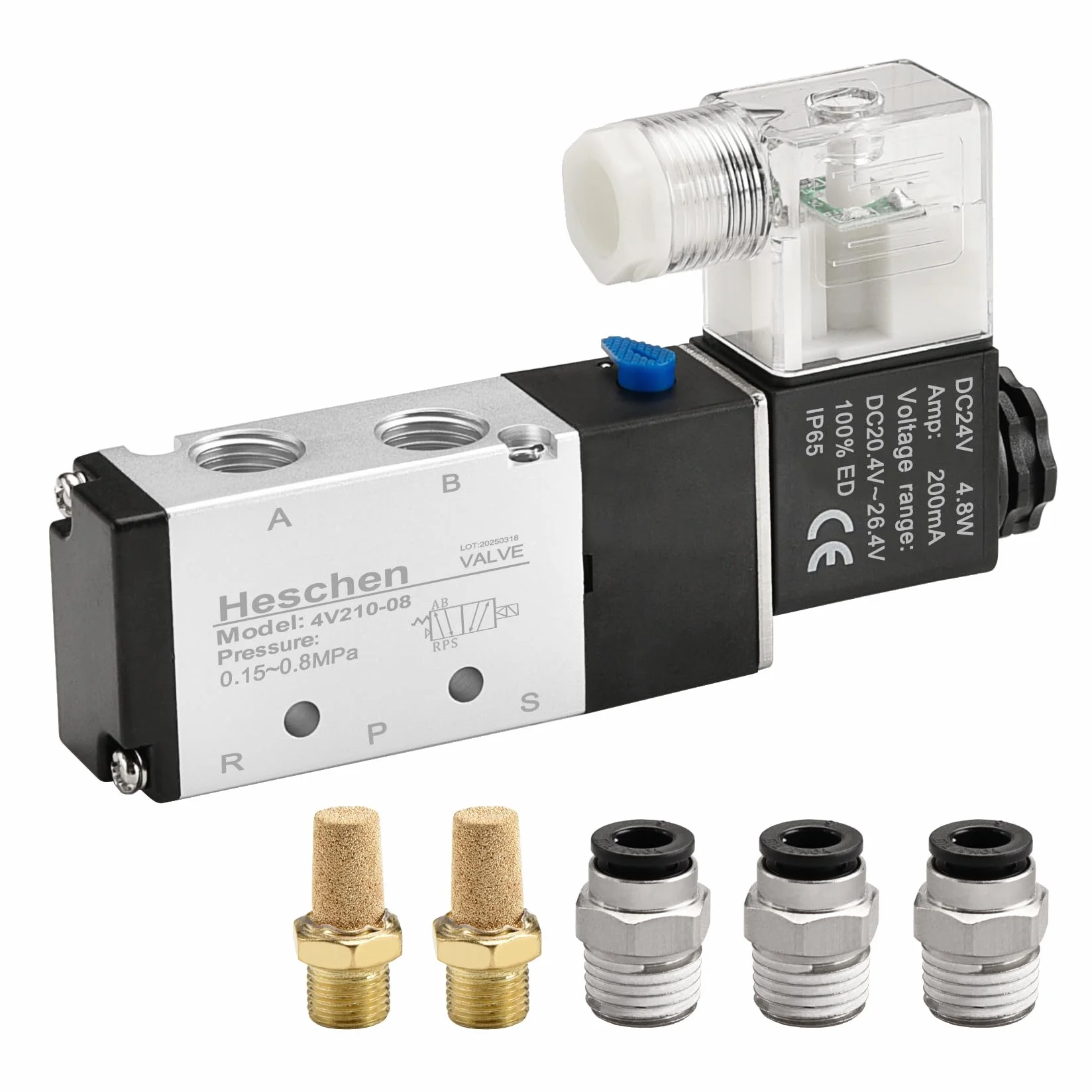 Heschen Elektryczny zawór elektromagnetyczny 4V210-08 24VDC PT1/4 5-drożny 2-pozycyjny