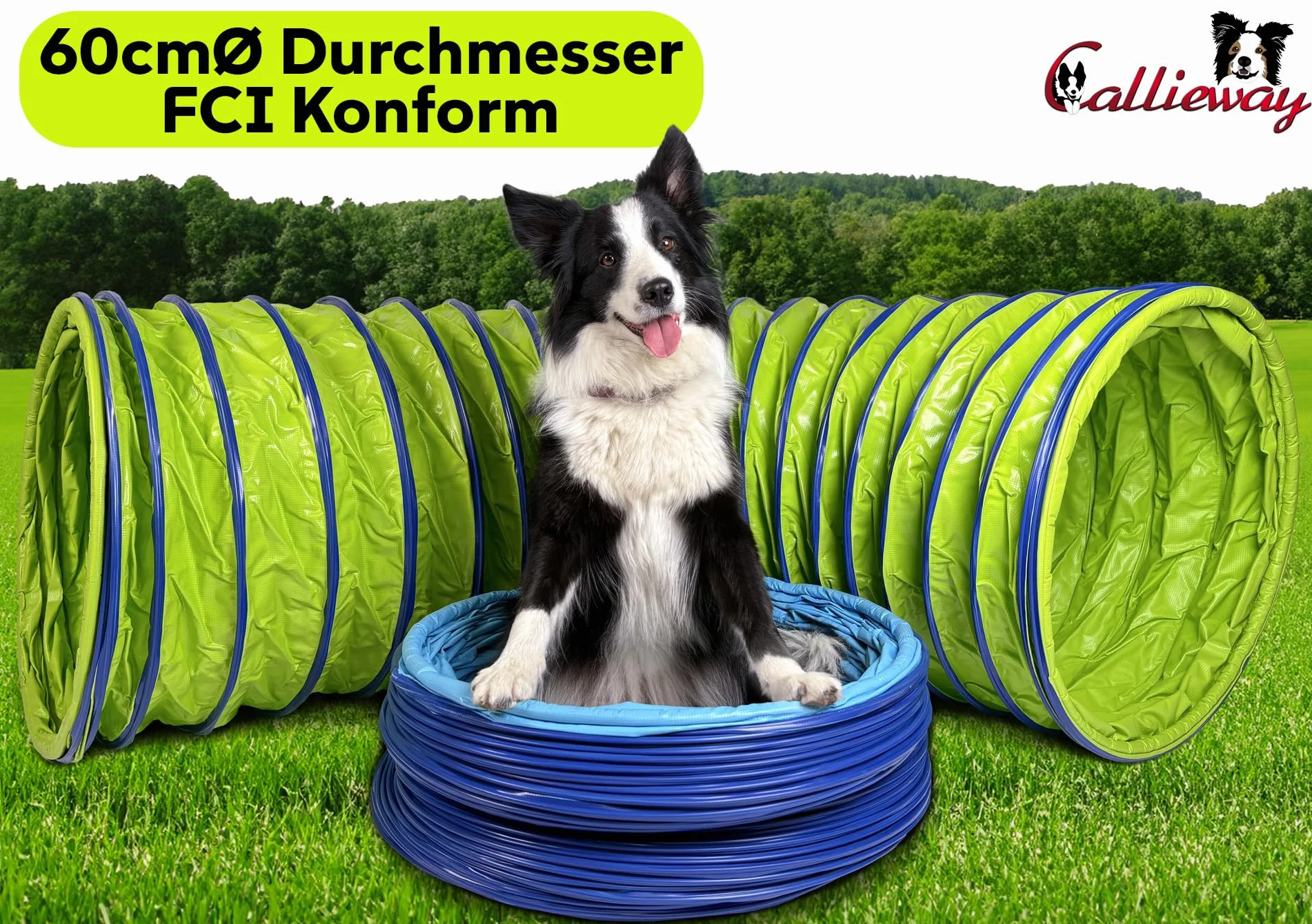 Callieway® Dog Agility tunel profesjonalny / psy tunel 5 m długości / 60 cm Ø Agility urządzenie (5 m, limonkowa zieleń)