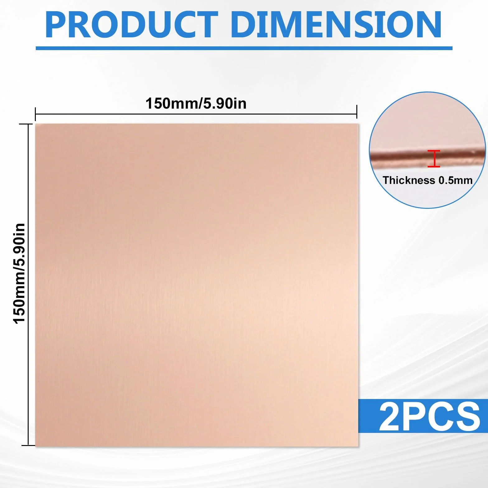 Blacha miedziana 0,5 mm x 150 mm x 150 mm 2 sztuki do biżuterii i majsterkowania