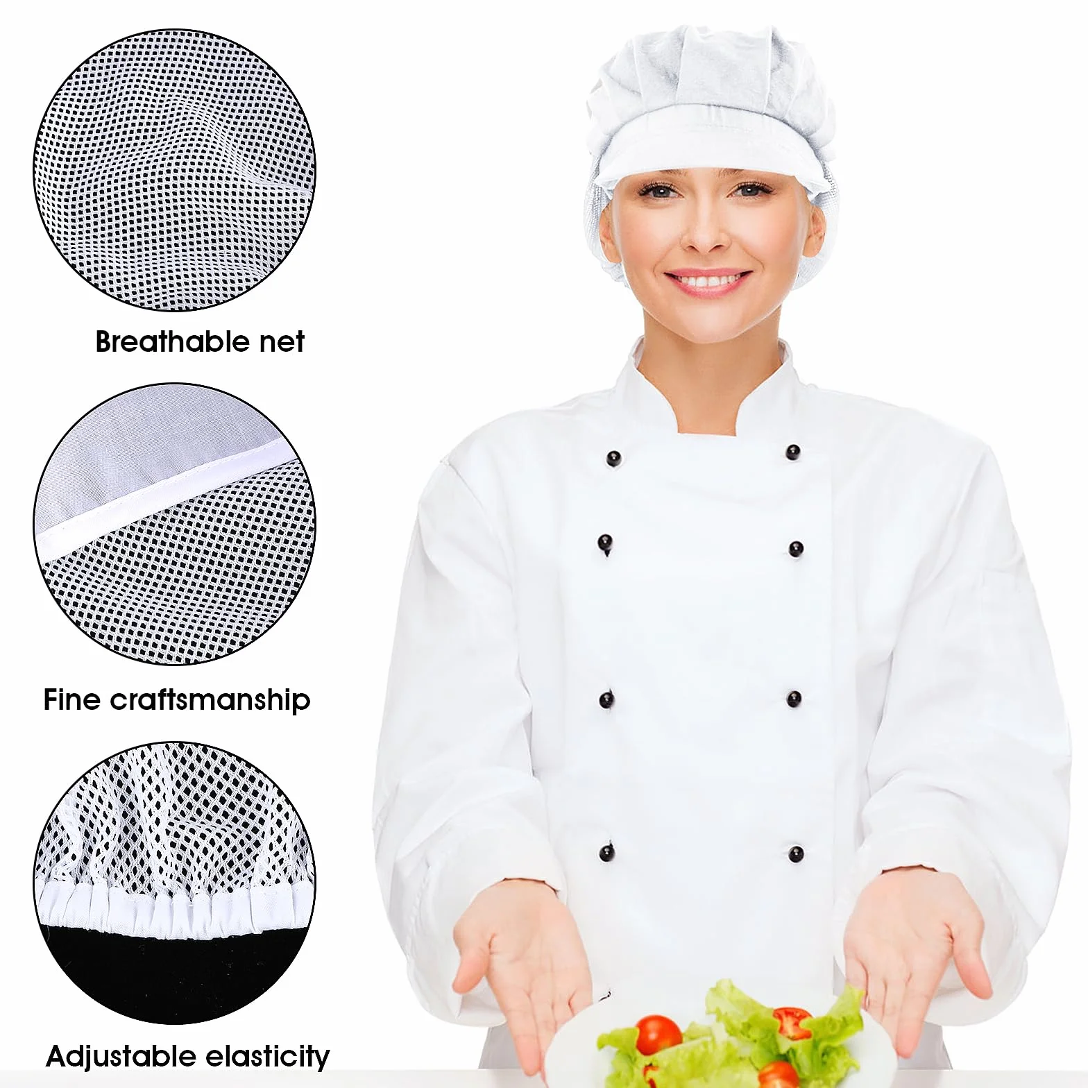 Lusofie 2 sztuki czapka kucharska kuchnia piekarz gotowanie okap kuchenny czarny biały Food Service siatka na włosy kuchnia kobiety mężczyźni z rondem, biały, jeden rozmiar