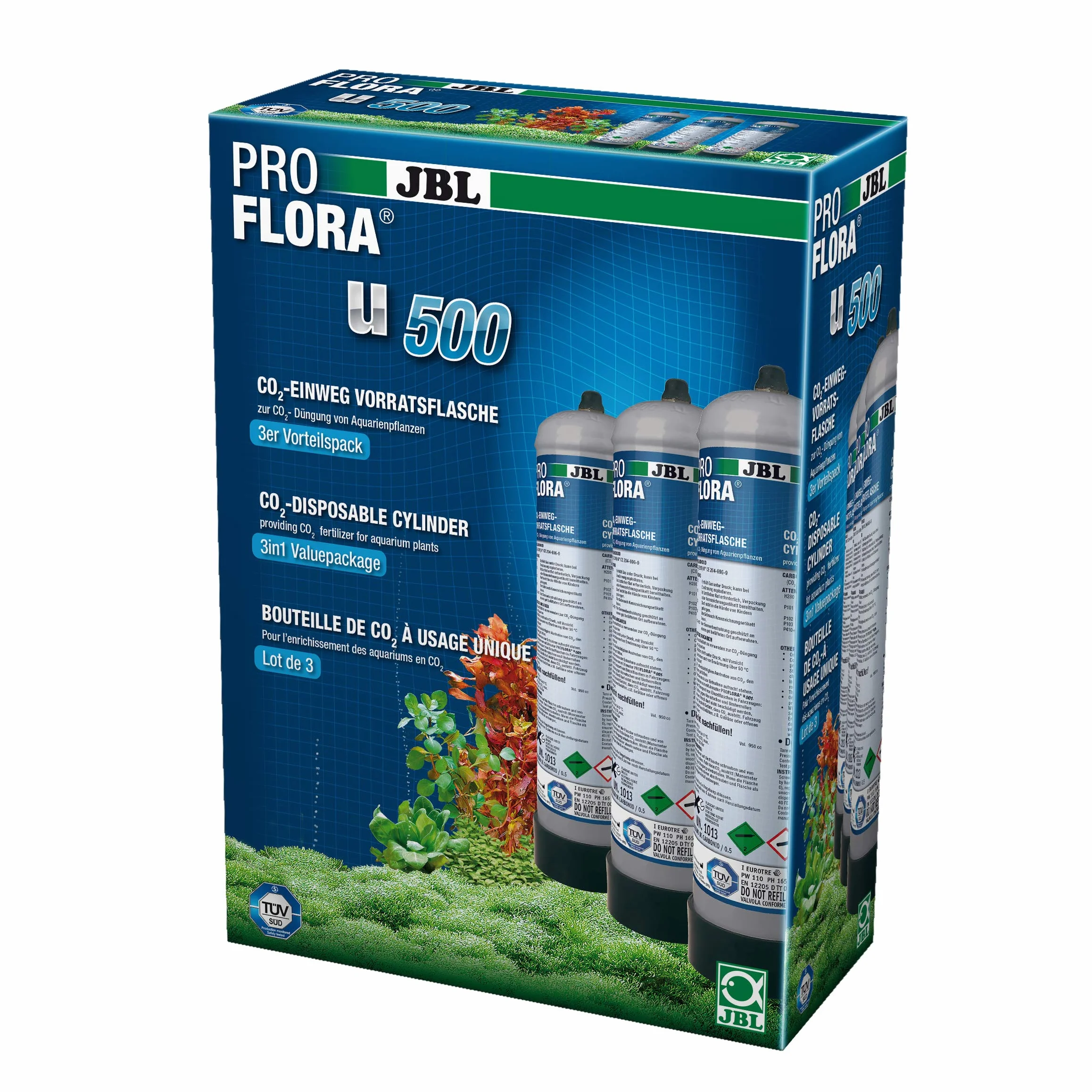 JBL ProFlora U500 Zestaw 3 jednorazowych butelek CO(mm)= do akwarium 500g