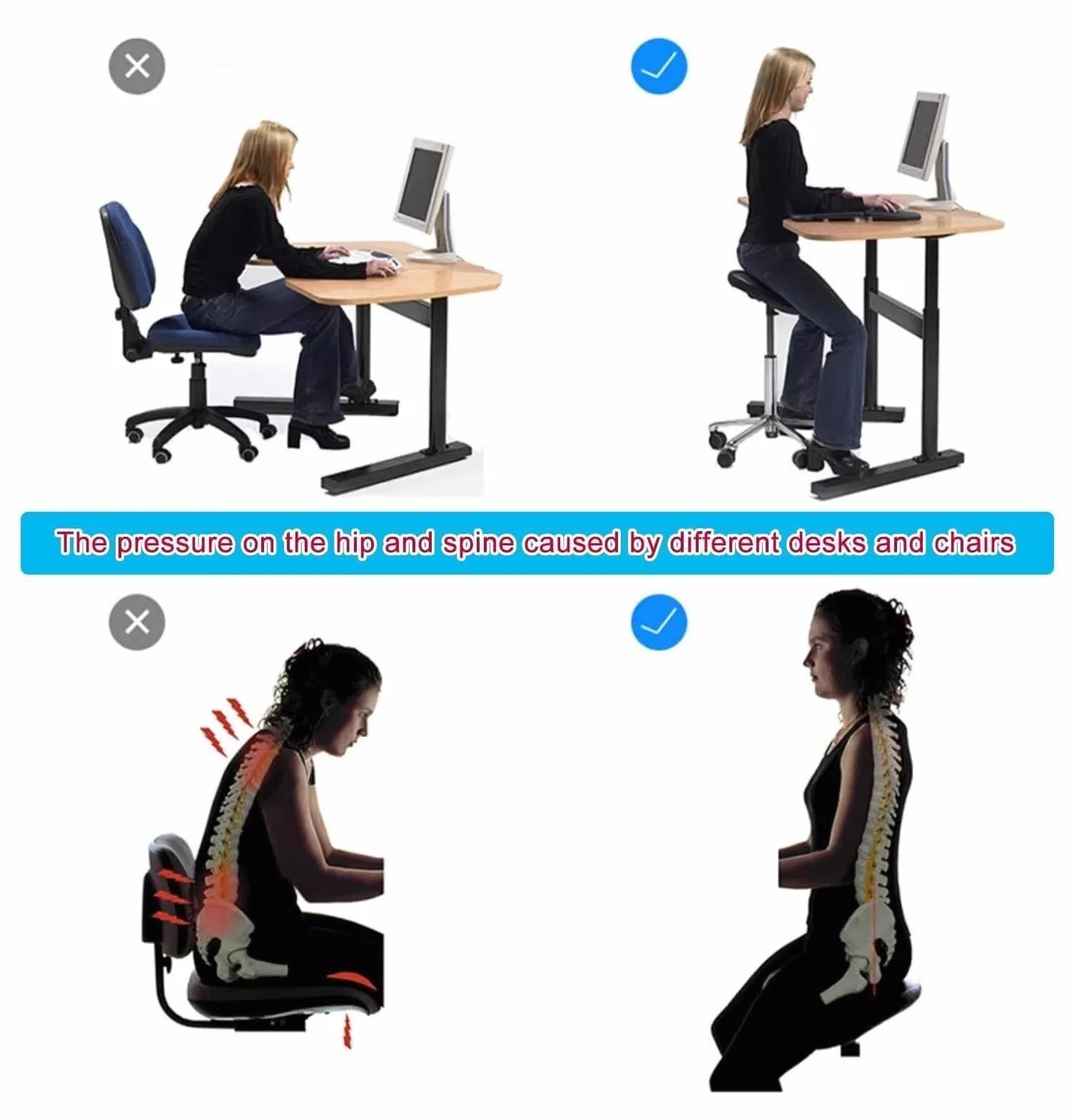 Ergonomiczne krzesło siodłowe z dzielonym stołkiem na kółkach 360° wysokość