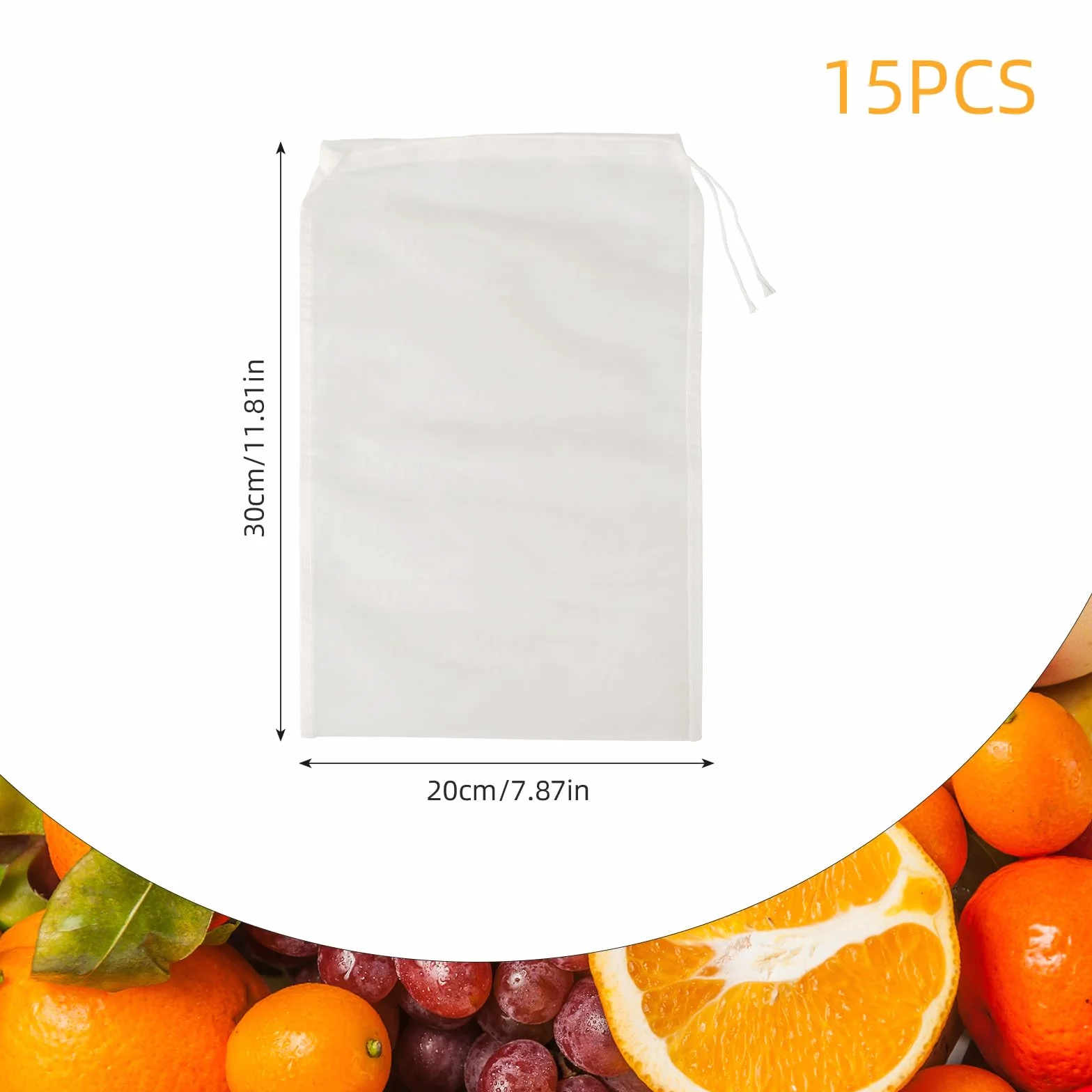 15 sztuk nylonowych woreczków do mleka orzechowego, 30 × 20 cm, ściereczka do przenoszenia wielokrotnego użytku, nadaje się do prania, worek filtrujący, ściereczka do odcedzania ze ściągaczem
