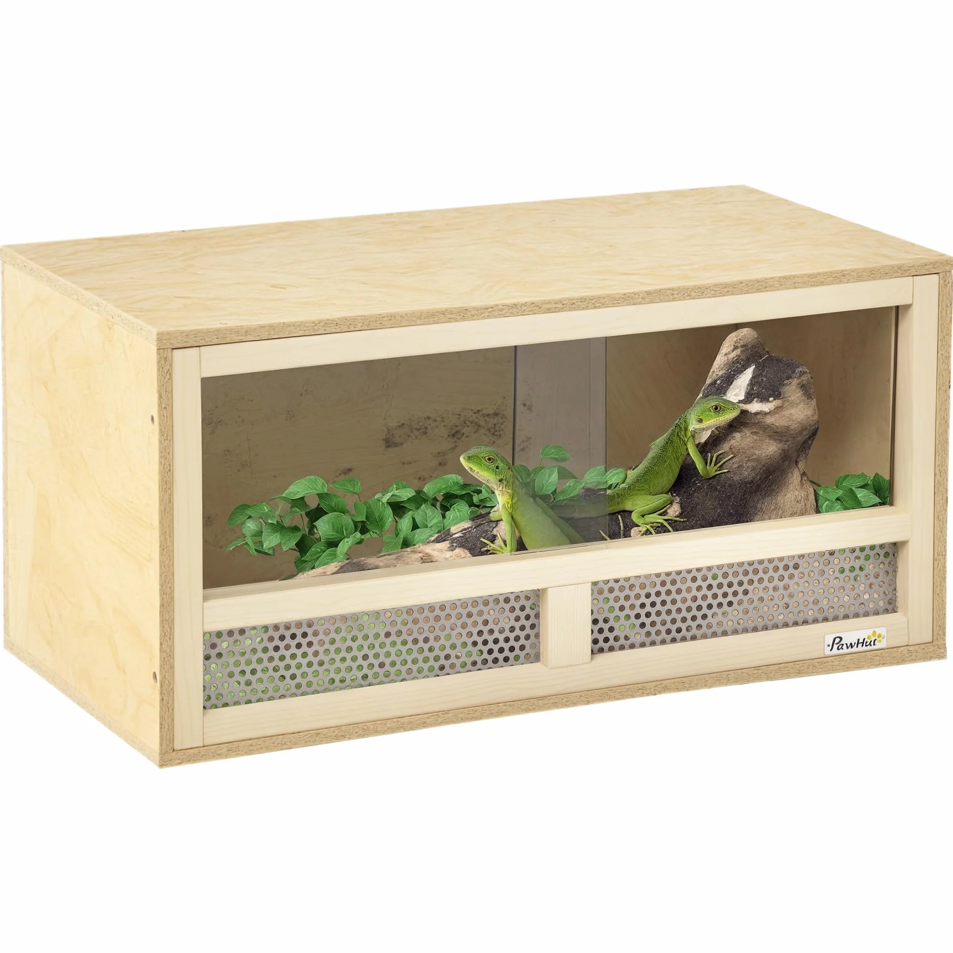 PawHut Wiwarium terrarium dla gadów, pnące pojemniki dla zwierząt domowych, siedlisko gadów z przezroczystymi drzwiami przesuwnymi, oddychająca siatka, dla jaszczurek, rogatych żab, węży i kameleonów, 60 x 29,5 x 29,5 cm