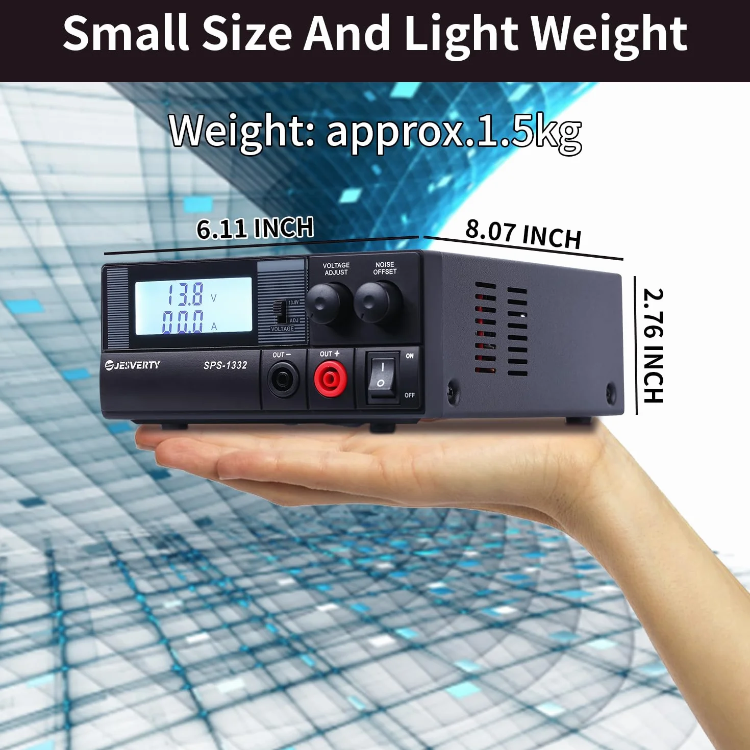 Jesverty SPS-1332 Zasilacz stołowy 30A regulowany AC-DC 13,8V 9-15V