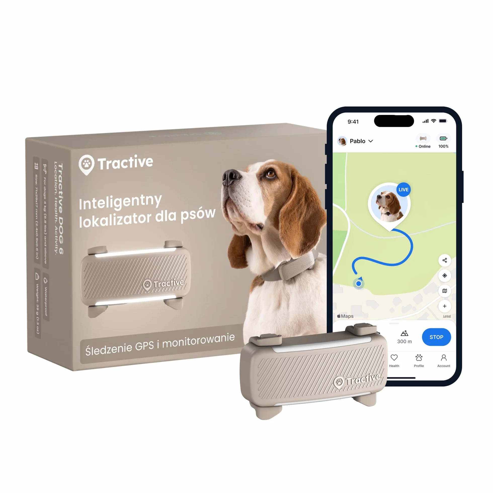 Tractive GPS — Lokalizator dla psa, 2025 Edition, Śledzenie pozycji w czasie rzeczywistym, Alerty o ucieczce, Monitorowanie aktywności, Alerty o zdrowiu, Monitorowanie szczekania (brązowy)