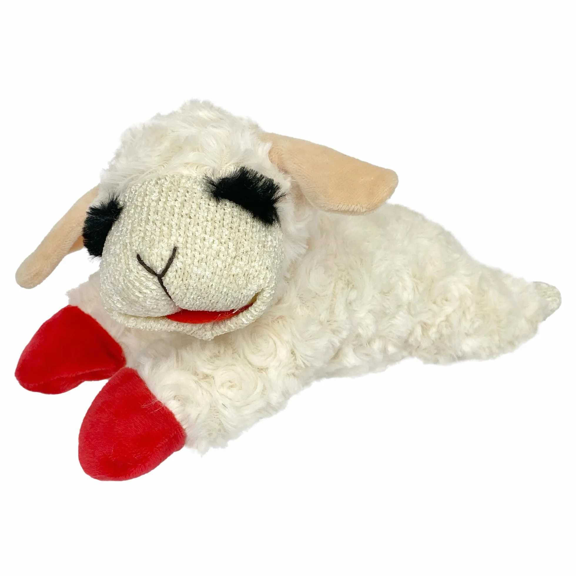 Multipet Lambchop biały/jasnobrązowy pies zabawka miękka bezpieczna pluszowa przytulanka piszcząca interaktywna zabawa zabawa gry dla małych średnich ras - 25 cm