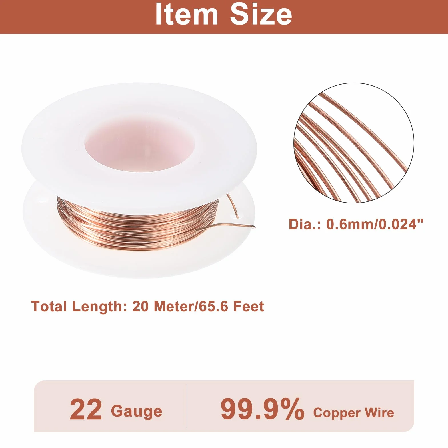 Miękki drut miedziany 22 AWG 20 m 99,9% czysty 0,6 mm do majsterkowania dekoracji