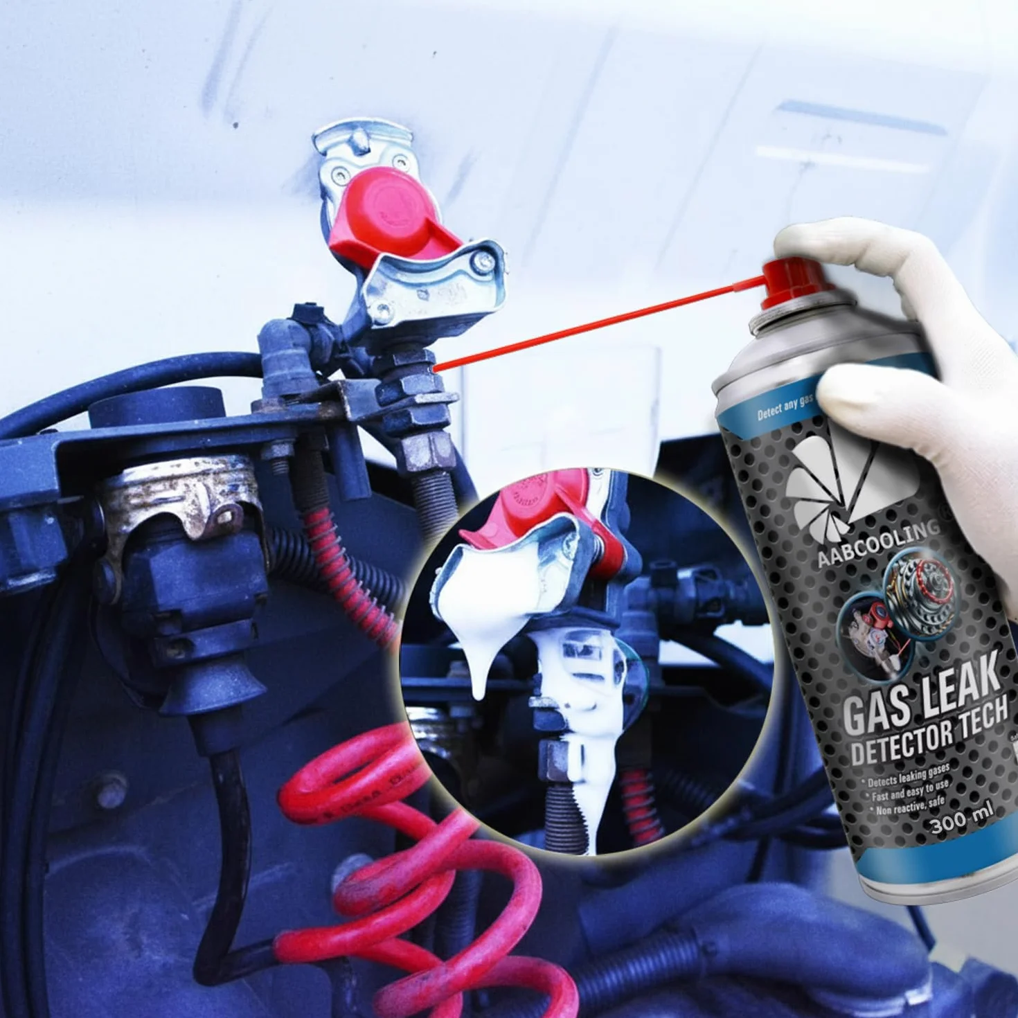 AABCOOLING Detektor Nieszczelności 300ml Wykrywacz Wycieków w Sprayu - Profesjonalny Tester do Instalacji Gazowych, Wodnych, Pneumatycznych i Klimatyzacji - Bezpieczny i Skuteczny