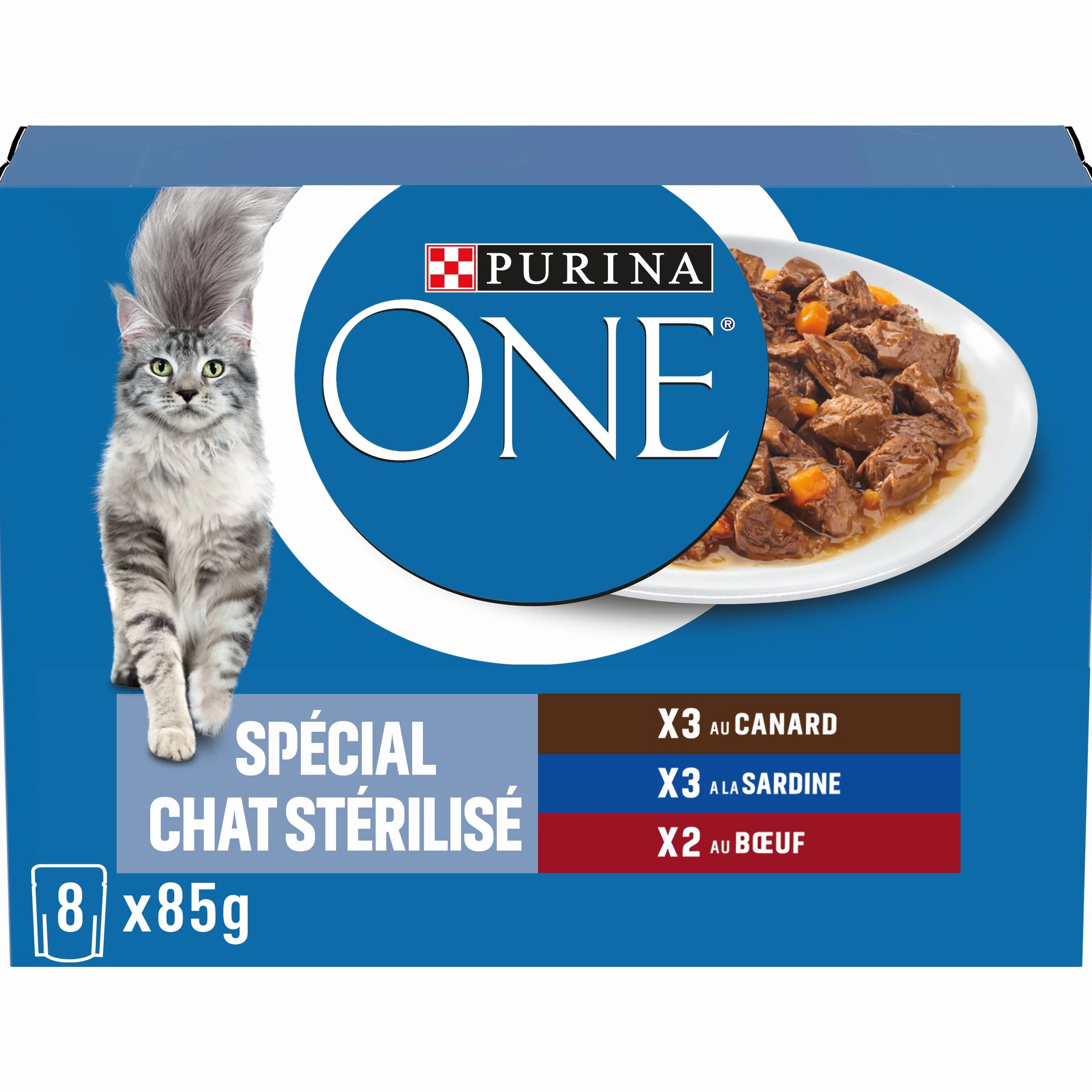 PURINA ONE STERYLIZOWANY KOT OPAKOWANY Sos Sardynka Kaczka Wołowina 8X85g