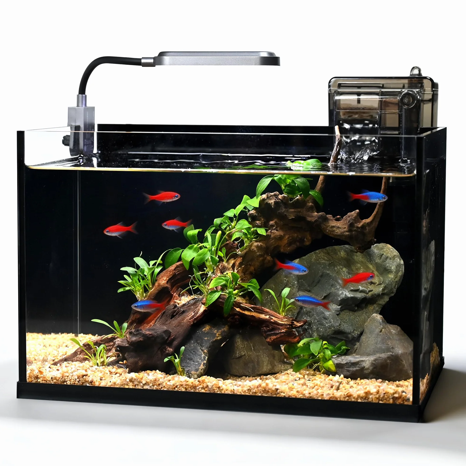 Szklany zestaw akwarium, zbiornik na ryby 6,5 l, małe akwarium, ultra-przezroczyste nano akwarium, zbiornik na ryby Betta, mały zbiornik na ryby, zestaw startowy do akwarium, zbiornik na ryby, ze
