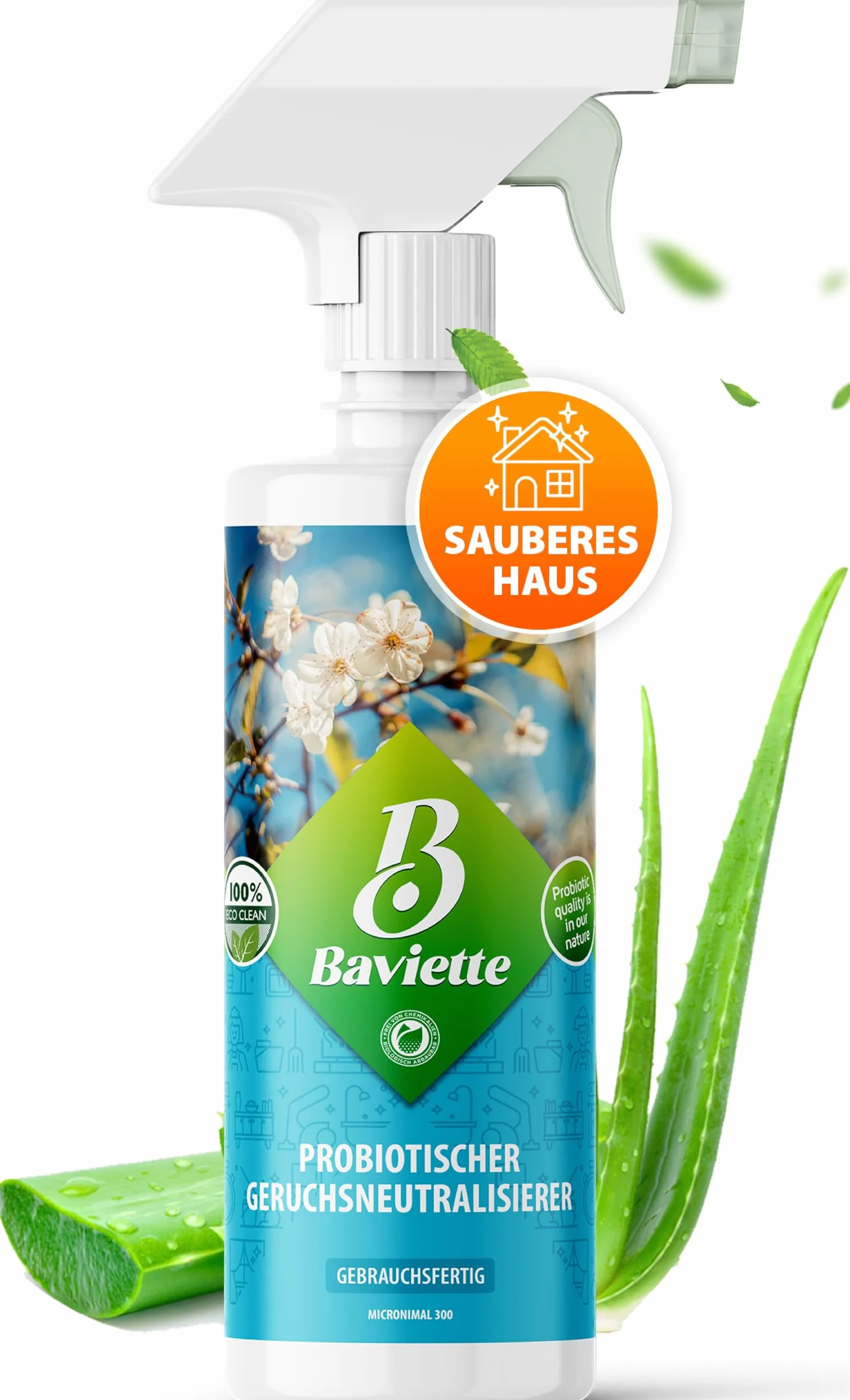 Baviette Probiotic środek do usuwania zapachów: skuteczny neutralizator zapachów uporczywych zapachów w Twoim domu do mebli, dywanów, samochodów, koszy na śmieci, zwierząt domowych, tytoniu bio (spray