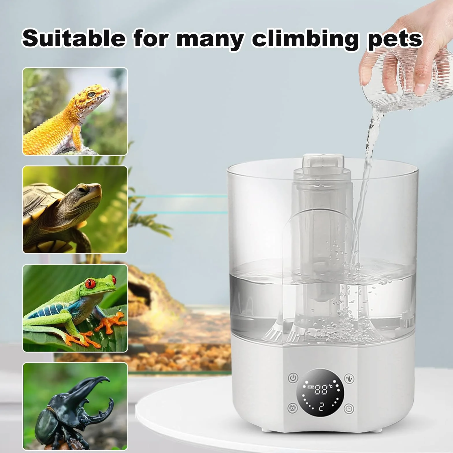 Nawilżacz powietrza do gadów, 4 l, maszyna do mgły terrarium, z ultralekkim rozpylaczem i ochroną przed pracą na sucho, nawilżacz powietrza do gadów, płazów, roślin mokrych