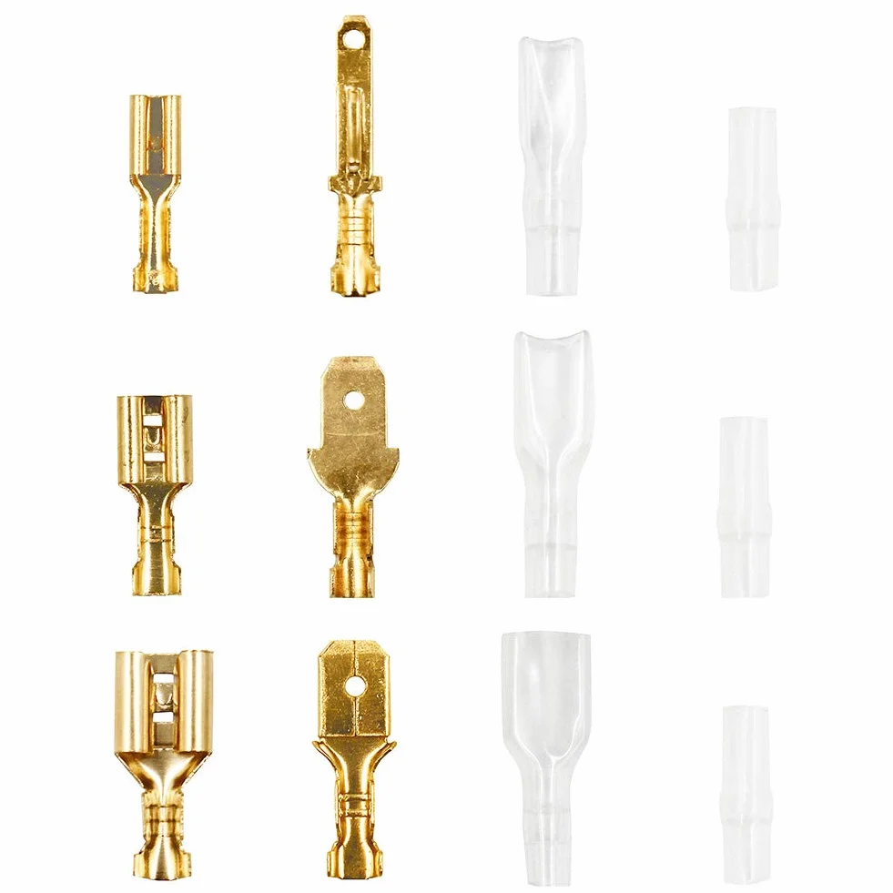 Zestaw 720 sztuk płaskich tulejek wtykowych, 2,8 mm, 4,8 mm, 6,3 mm, męskie, żeńskie, wtyki kablowe, płaskie wtyki, końcówki kablowe, końcówki kablowe, z tuleją izolacyjną