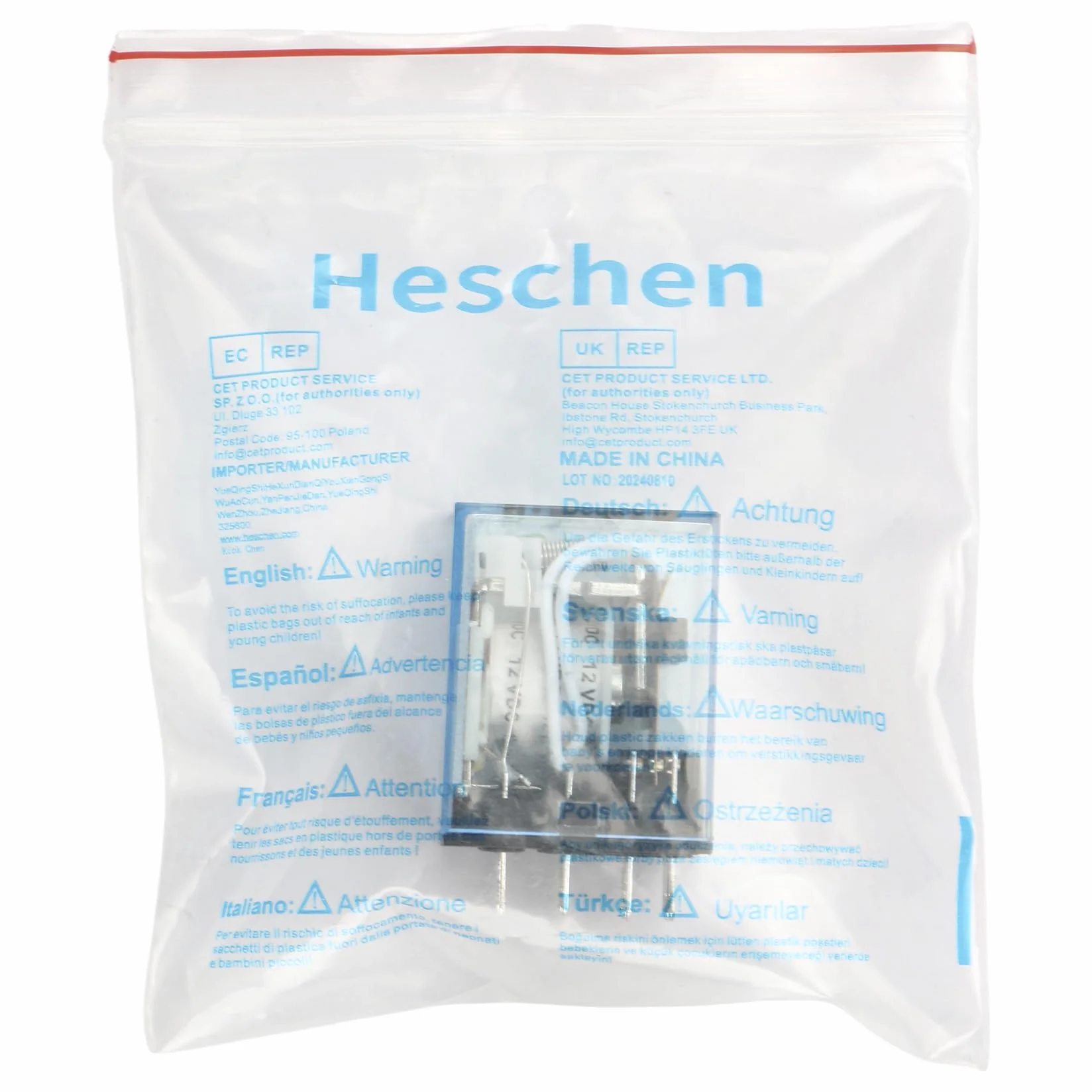 Heschen Przekaźnik zasilający MY4NJ 12 VDC 3 A 4PDT LED 14-pin