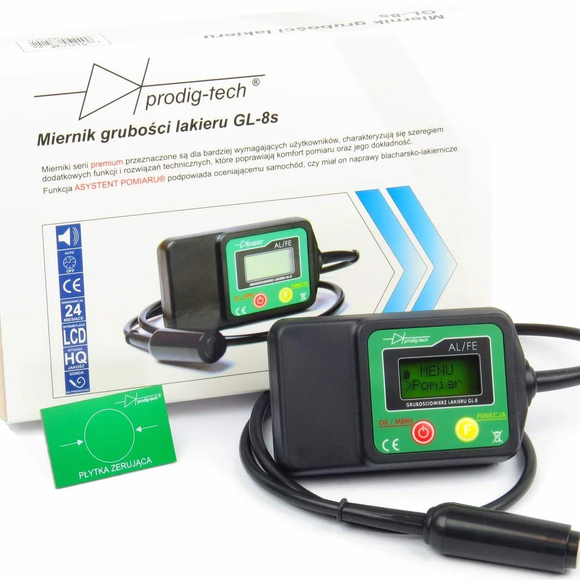 Miernik grubości lakieru GL-8s (PL/EN/DE) | Sonda na przewodzie - dociskowa | Grubościomierz lakieru samochodowego | Tester lakieru | Miernik grubości farby na samochodzie | Stal, stal ocynkowana, aluminium | Asystent Pomiaru®